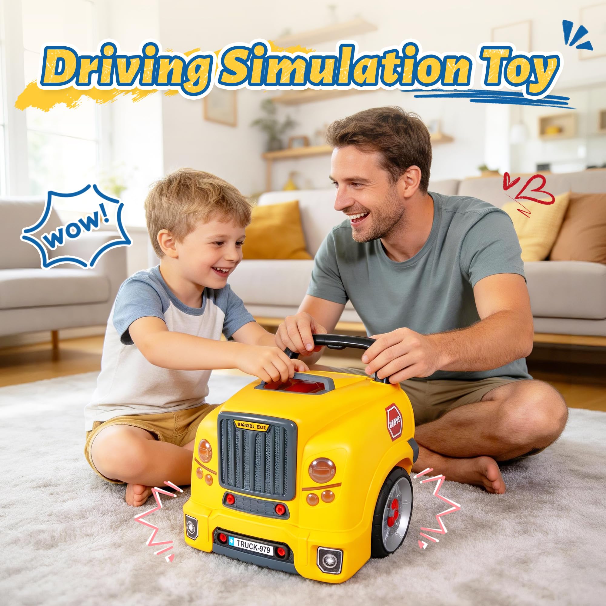 POFJOEQ Interactive Truck Engine Toy with Removable Parts - Lights, Sounds, and Fun for Young Mechanics -Unleash Their Creativity and Motor Skills with This Truck Engine Toy (Bule)