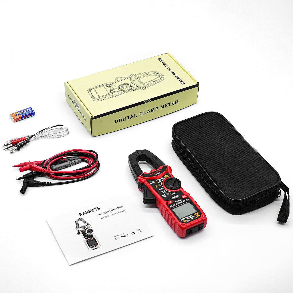 KAIWEETS Digital Clamp Meter Multimeter with D-Shaped Jaw for AC/DC Current & Voltage, Auto-ranging 4000 Counts Voltage Tester with Flashlight Backlight, Measuring Temperature Continuity Diode NCV