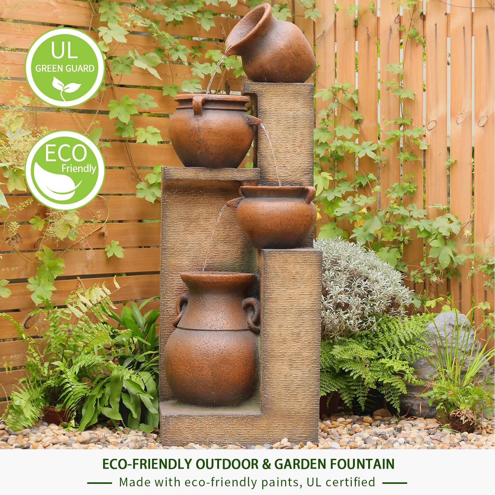 Bumilgar 2-Tier Bowl Water Fountain with LED Lights, 27.95" Tall Freestanding Outdoor & Indoor Garden Waterfall Fountain for Yard, Patio, Backyard, Floor Standing Home Decor