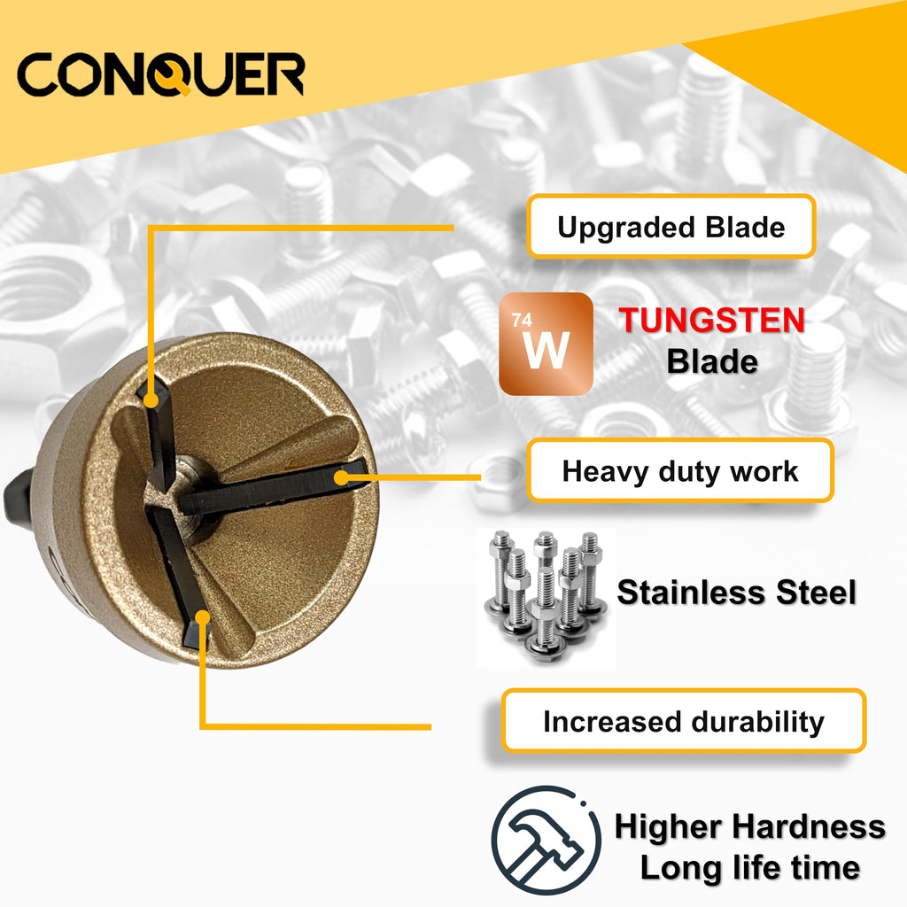 CONQUER Tools Deburring External Chamfer Tool, Premium Tungsten Blade, Deburring Drill Bit, Remove Burr Tools Quick Release Shank Fits for 1/2"-1 3/8"(13mm-35mm) Stainless Steel Burr Removal
