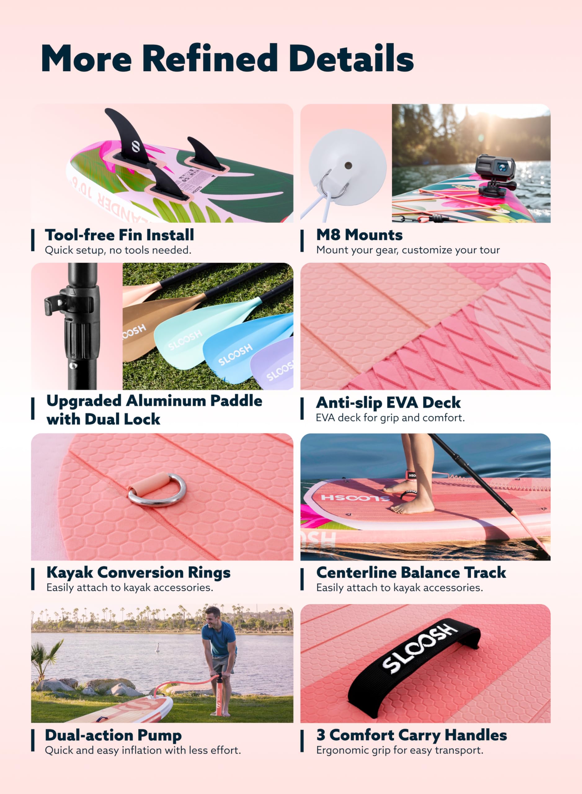 SLOOSH Inflatable Stand Up Paddle Board, 10'6" Inflatable Paddle Boards with Premium Accessories, Non-Slip EVA Deck, Ultra-Light Carry Bag Pump, Meander SUP for Youth & Adults