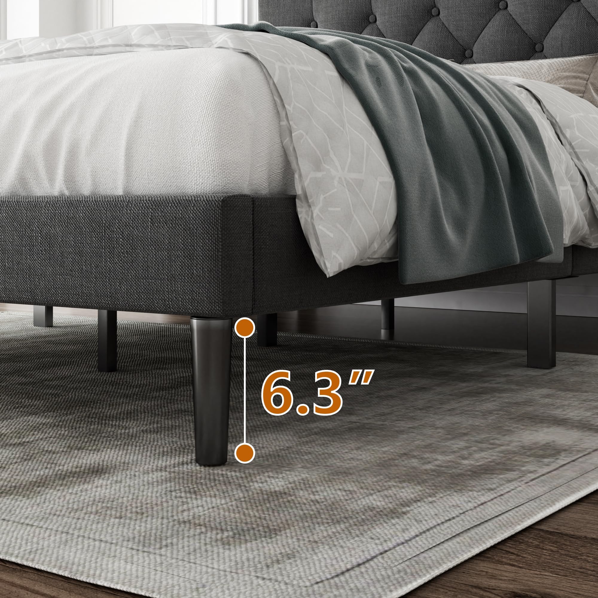 CXVX Full Size Platform Bed Frame with Upholstered Headboard, Button Tufted Design, Strong Wooden Slats, No Box Spring Needed, Easy Assembly, Noise Free