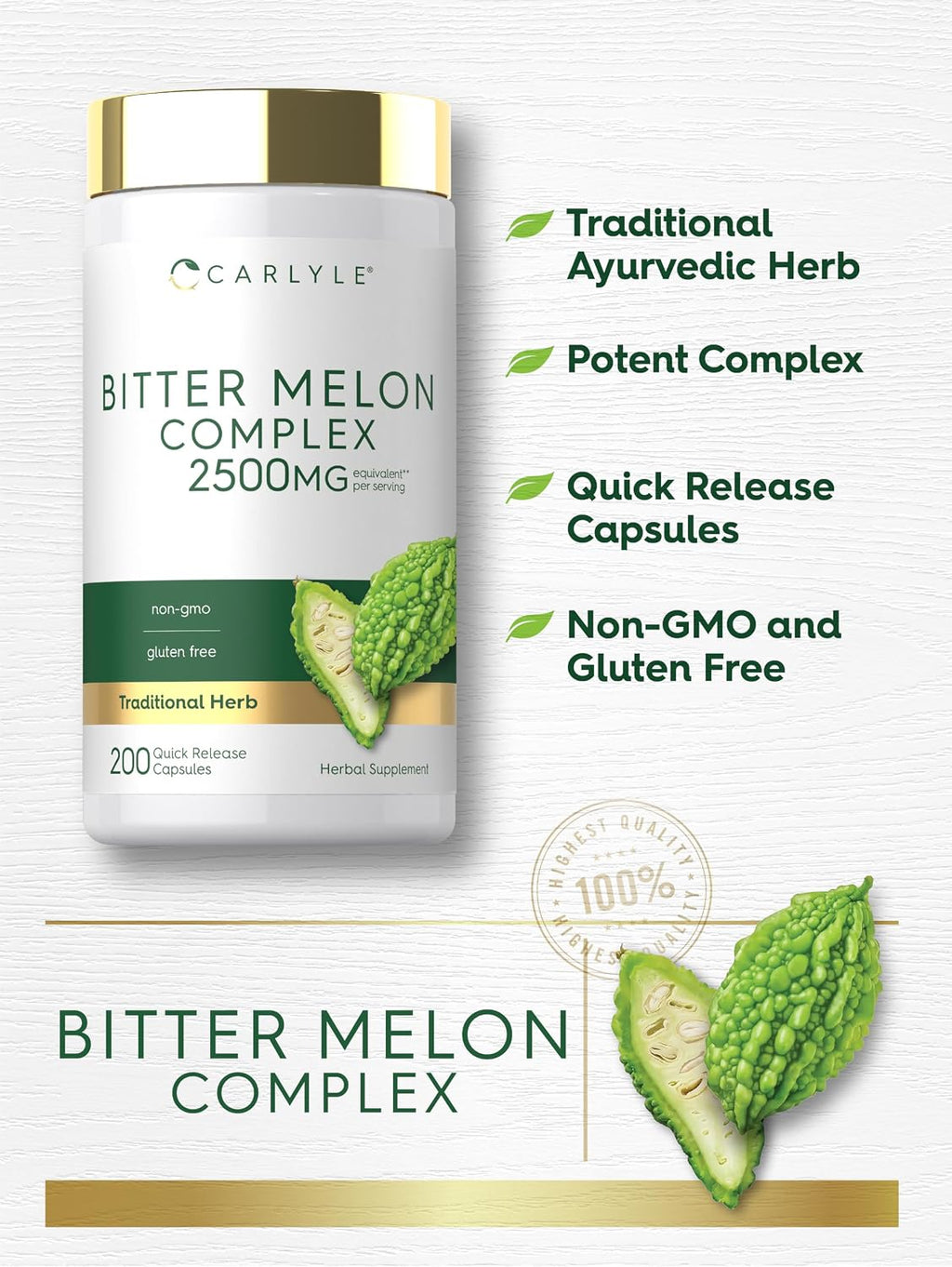 Carlyle Bitter Melon Complex | 200 Capsules | Traditional Herbal Extract Supplement | Non-GMO & Gluten Free
