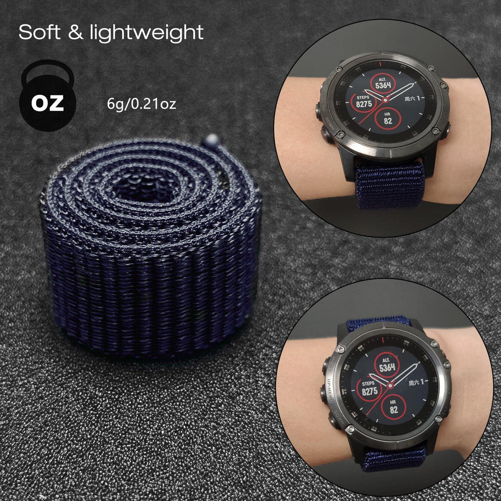 Abanen Hook and Loop Quick Dry Watch Band for Fenix 8 47mm/ epix Pro 47mm / Fenix 7/6/5, 22mm Woven Nylon Ultralight Sport Wristband Strap for Garmin Instinct 2, Instinct 3 45mm