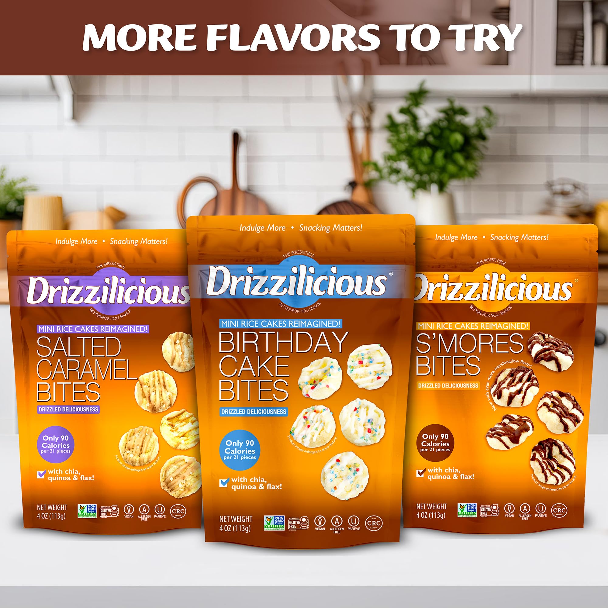 Drizzilicious Mini Flavored Rice Cakes - Rice Crisps, Healthy Snack for Adults and Kids, Vegan, Gluten Free Snack, 90 Calories Per 21 Pieces, S'mores & Cinnamon Swirl - 4 oz (Pack of 6)