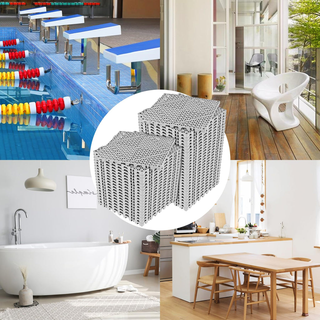 ToLanbbt Modular Interlocking Cushion 8P 11.8" x 11.8" Interlocking Rubber Floor Drain Holes Non-Slip Splicing Drainage Mats for Deck, Shower, Kitchen, Drain Pool, Sauna Bath, Indoor Outdoor (Black)