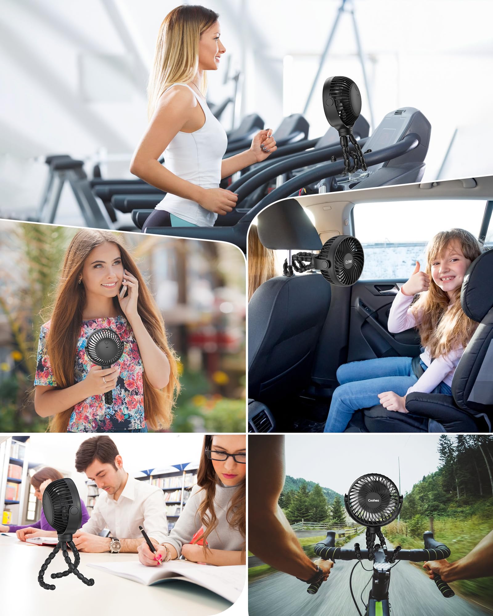 Coohea Stroller Fan Clip on for Baby, 4000mAh Rechargeable Battery Operated, Flexible Tripod, 3 Wind Speed, 360° Rotatable, Small Cooling Portable Fan for Car Seat Crib Golf Cart Bike Treadmill, Black