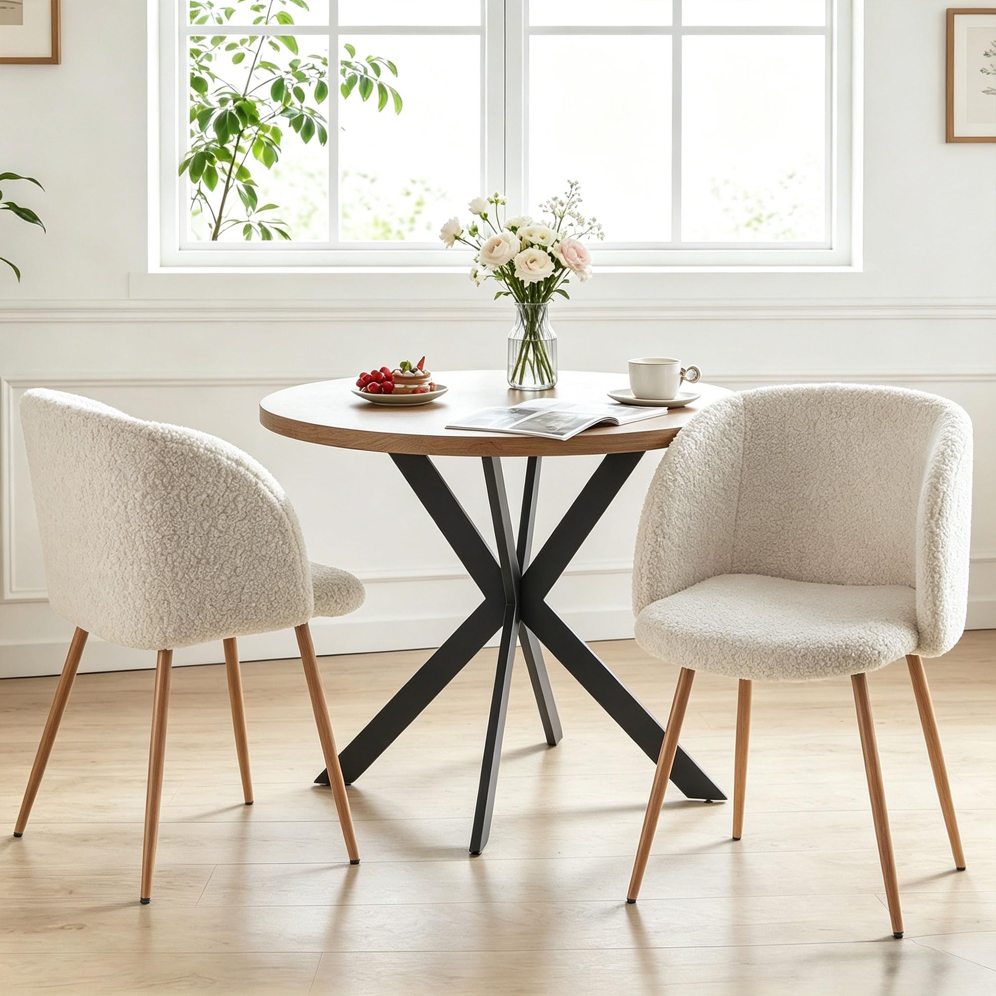 Homedot Dining Table Set for 2 with Black Dining Chairs, 3-Piece Compact Kitchen Table Set for Small Spaces, Rustic Brown Round Table Wooden with Upholstered Dining Side Chairs for Living Room