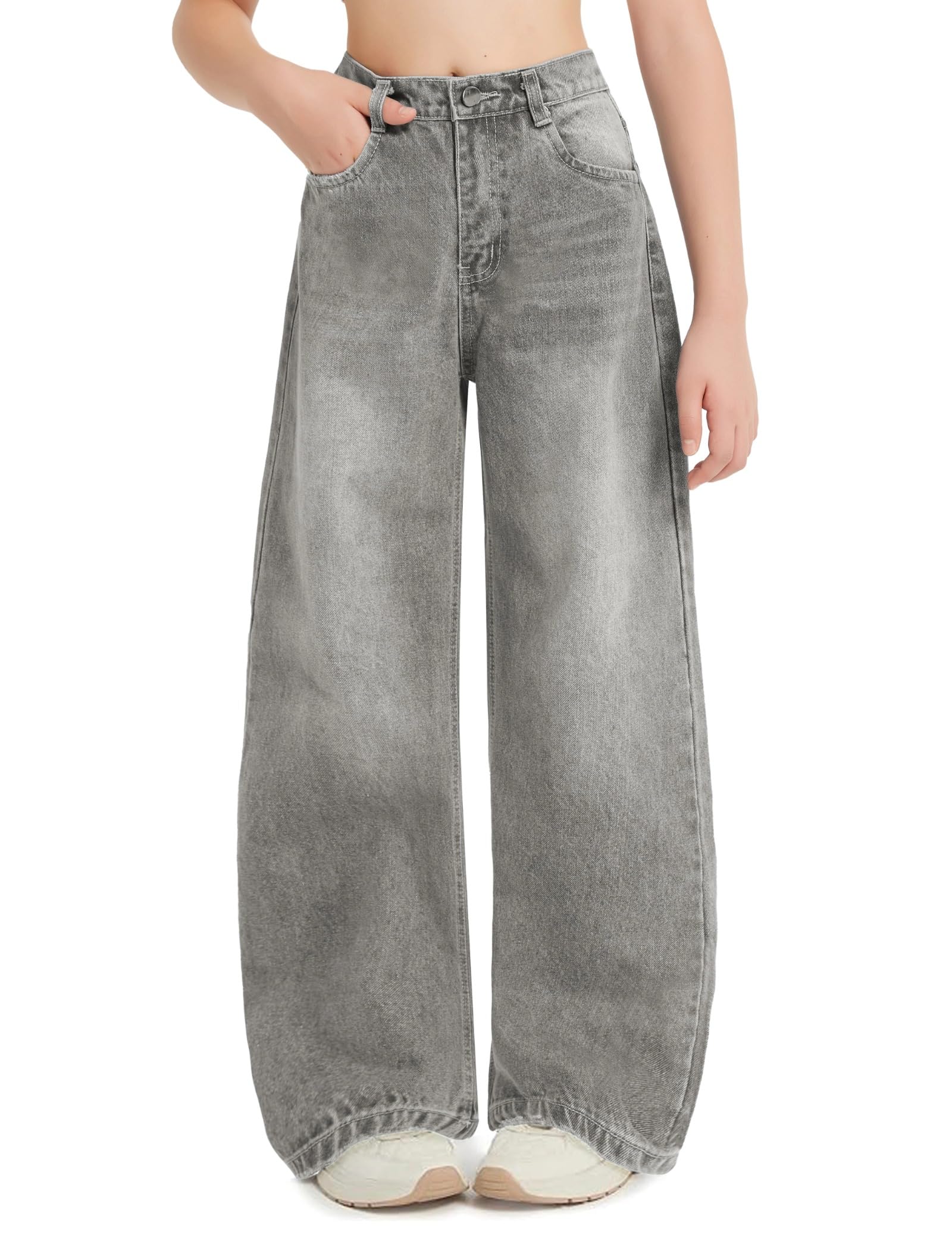 EXARUS Girls Jeans Baggy Wide Leg Cute Teen Tween Long Denim Pants Clothes Tall Junior Elastic Band Pockets