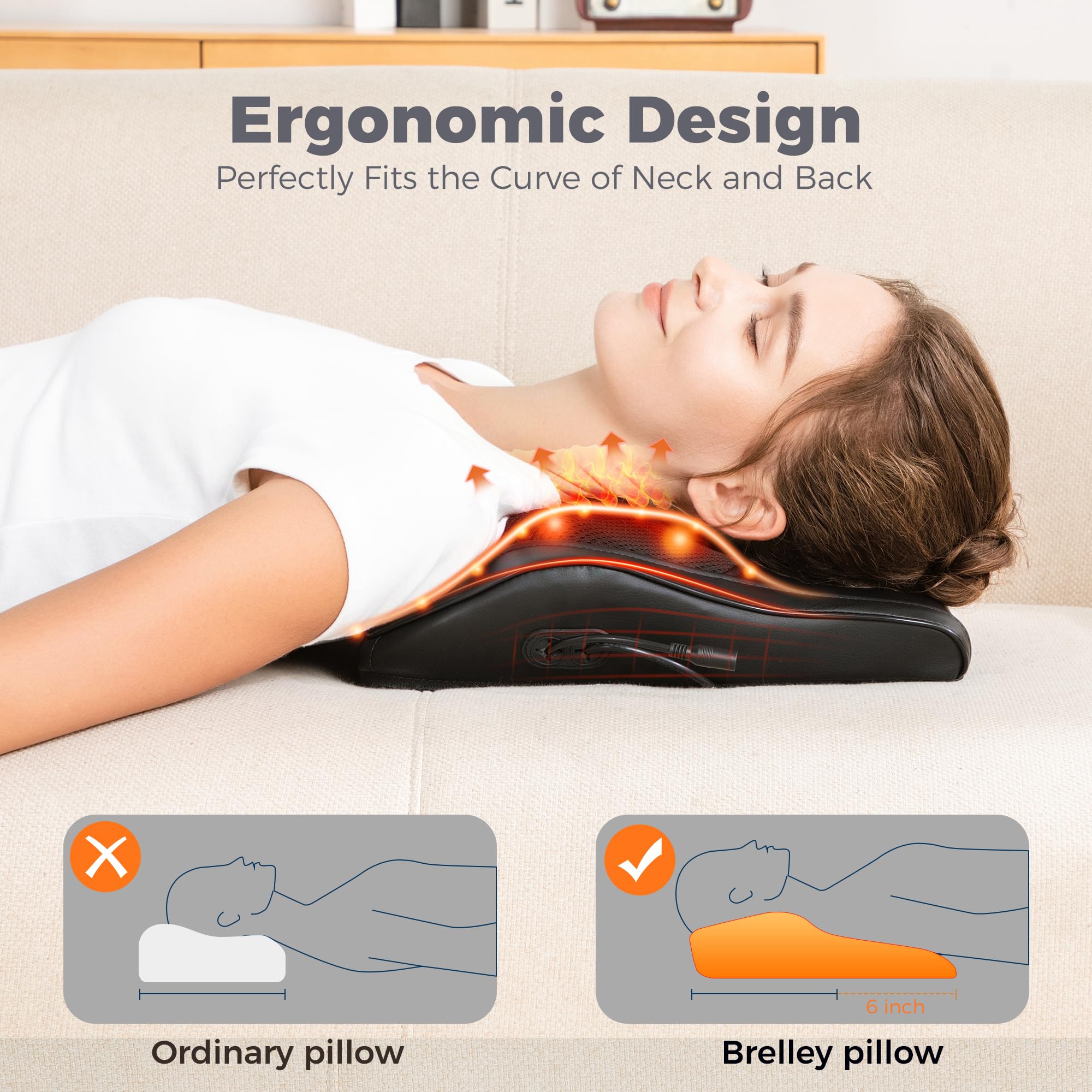 Brelley Neck and Back Massager for Pain Relief Deep Tissue with Heat, Shiatsu Shoulder Massager with Bi-Directional Rotating Head for Neck, Back, Shoulders, and Legs