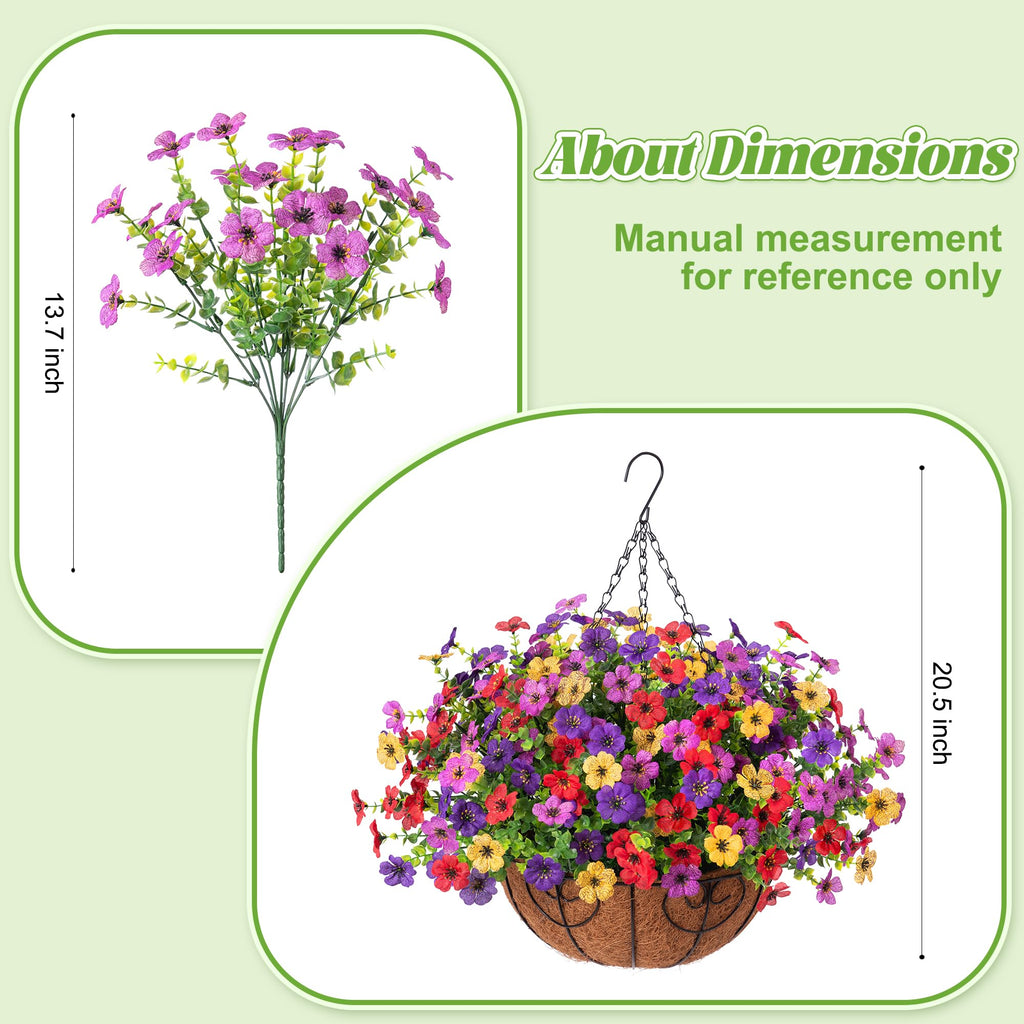 Ammyoo Artificial Faux Hanging Plants Flowers Basket for Spring Outdoor Decoration, Fake Silk Daisy UV Resistant Look Real with Eucalyptus Leaves Summer Outside Decor for Home Patio Garden