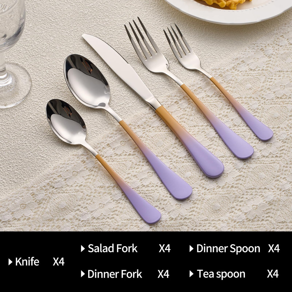 20-Pieces Blac and Pink Silverware Sets for 4,Pink Handle Stainless Steel Cutlery Set, Include Forks Spoons and Knives Set, Dishwasher Safe Utensil Sets for Home Restaurant