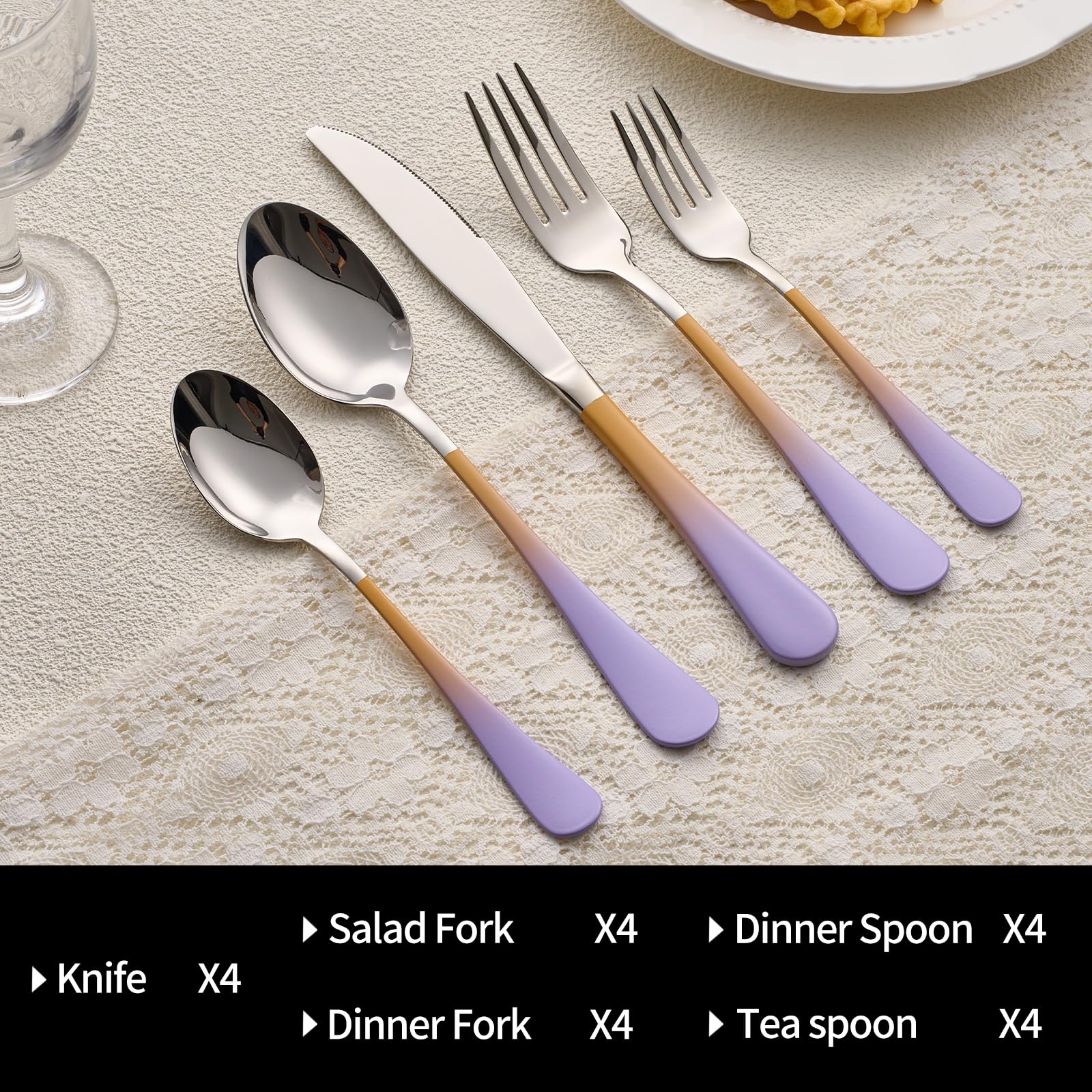 20-Pieces Blac and Pink Silverware Sets for 4,Pink Handle Stainless Steel Cutlery Set, Include Forks Spoons and Knives Set, Dishwasher Safe Utensil Sets for Home Restaurant