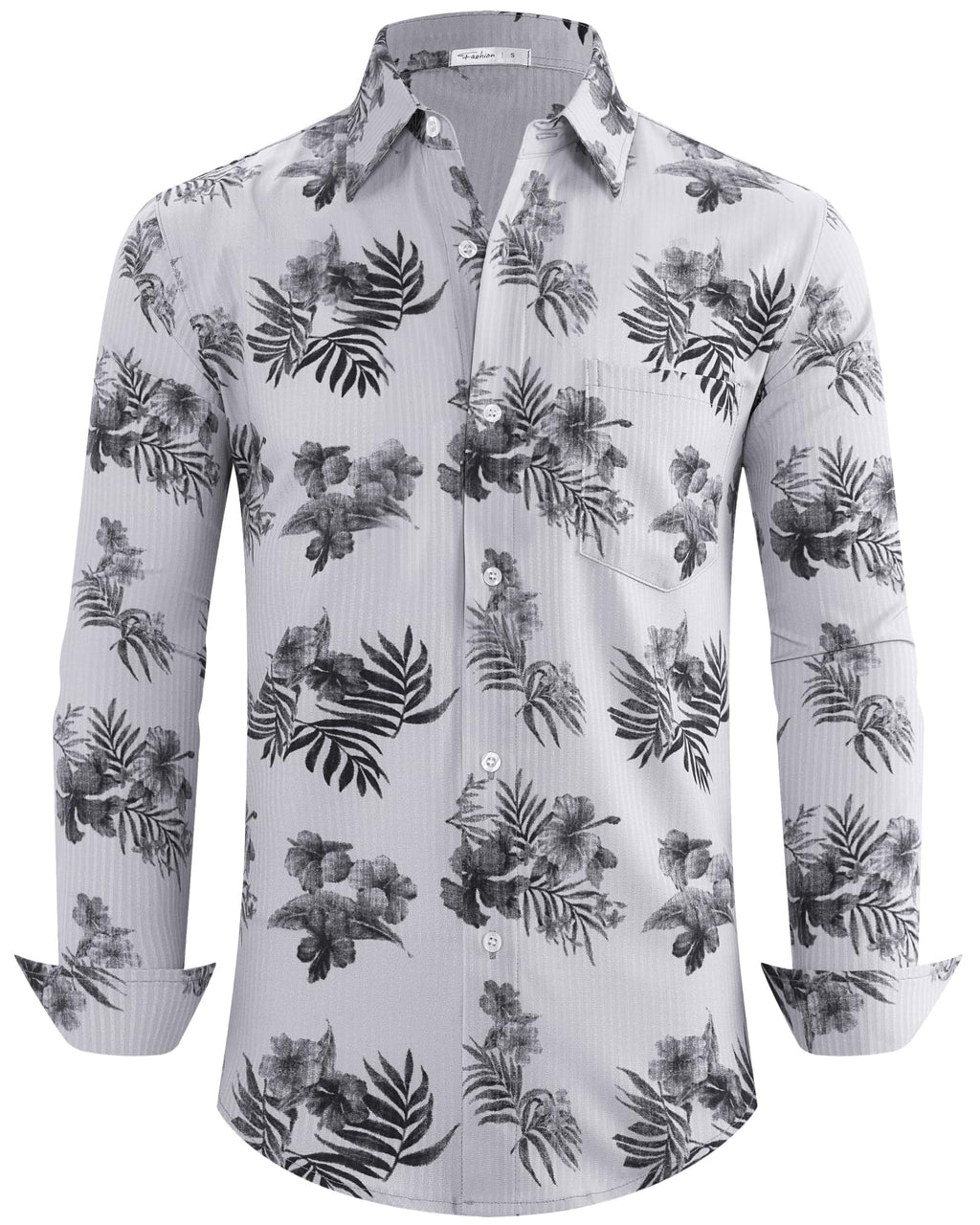 BOJIN Men's Dress Wrinkle-Free Floral Hawaiian Long Sleeve Flower Printed Casual Button Down Shirts with Pocket