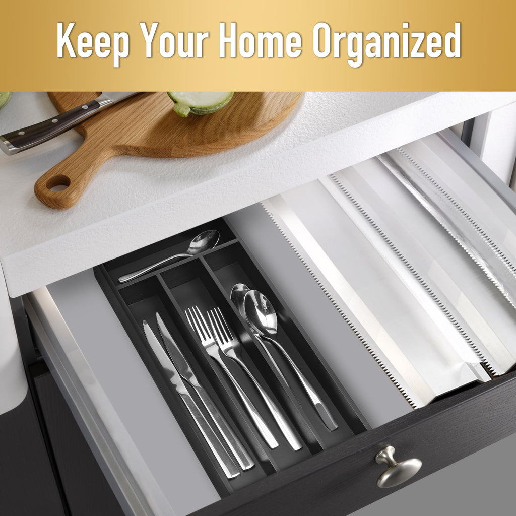 Acacia 4 Slot Silverware Drawer Organizer - Cutlery Holder with Flatware Tray