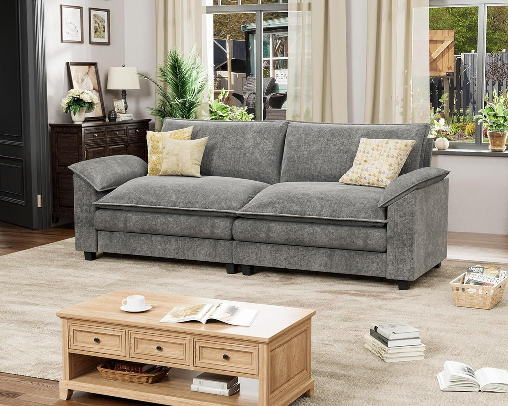 Homall 80" Modular Sectional Sofa, Loveseat Sofa Couch with Double-Layer Cushion, DIY Combination Chenille Deep 2-Seat Cloud Couch for Living Room, Apartment (Bright Grey, Loveseat Sofa)