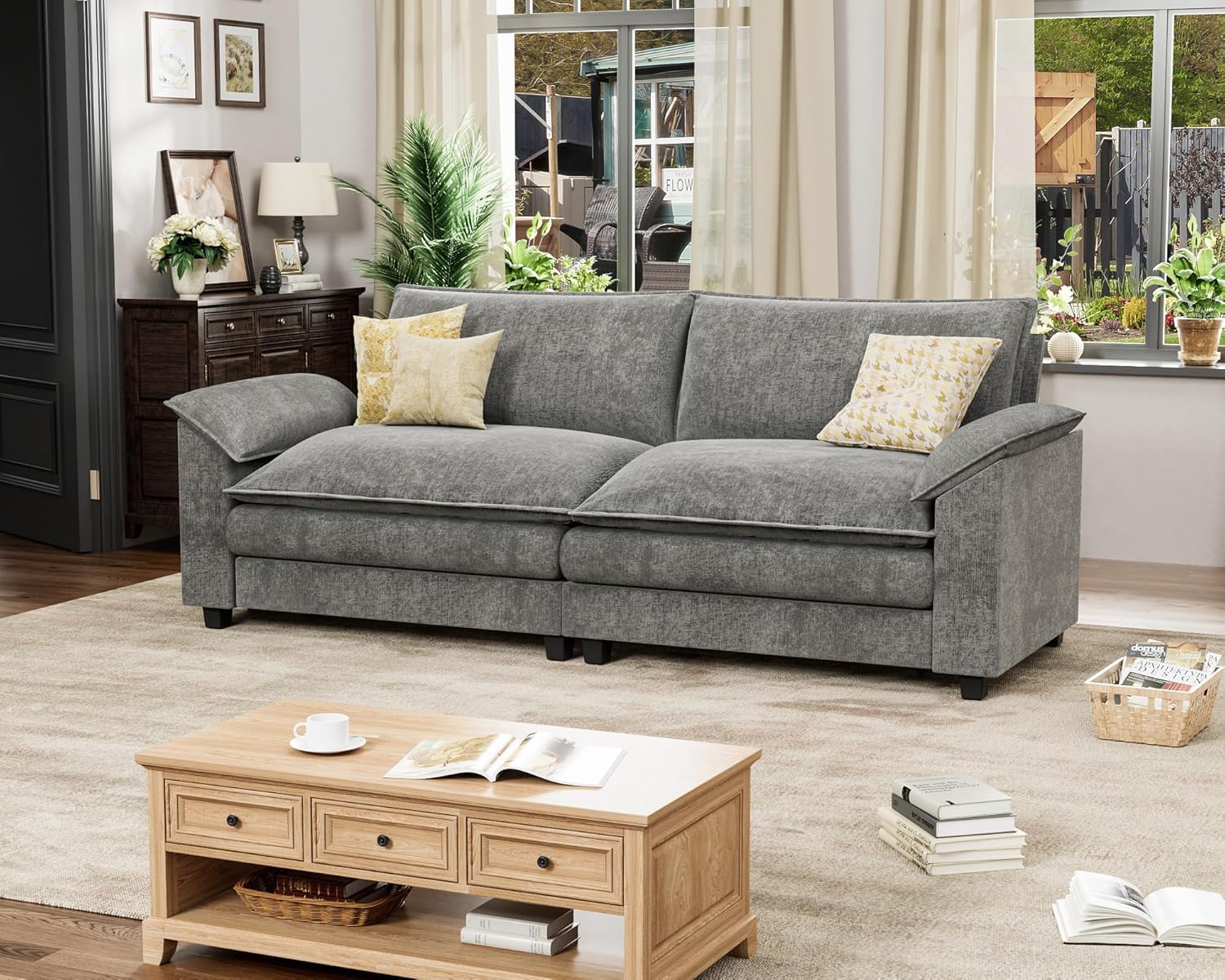 Homall 80" Modular Sectional Sofa, Loveseat Sofa Couch with Double-Layer Cushion, DIY Combination Chenille Deep 2-Seat Cloud Couch for Living Room, Apartment (Bright Grey, Loveseat Sofa)
