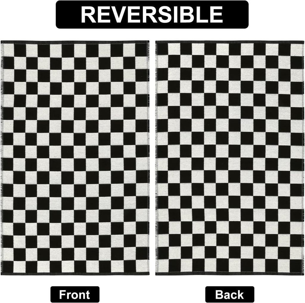 Seavish Checkered Rug, 2x3 Ft Black and White Moroccan Checkerboard Rug Washable Cotton Woven Washable Outdoor Rugs Reversible Floor Mat for Front Door Bedroom Entryway Kitchen Entryway