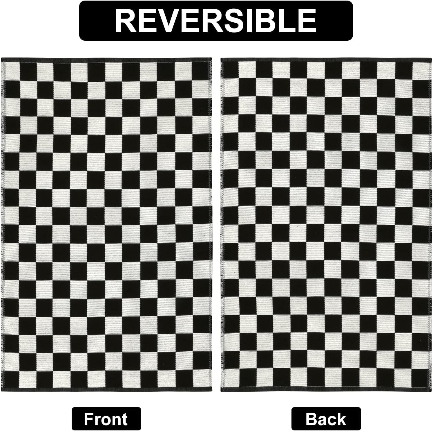 Seavish Checkered Rug, 2x3 Ft Black and White Moroccan Checkerboard Rug Washable Cotton Woven Washable Outdoor Rugs Reversible Floor Mat for Front Door Bedroom Entryway Kitchen Entryway