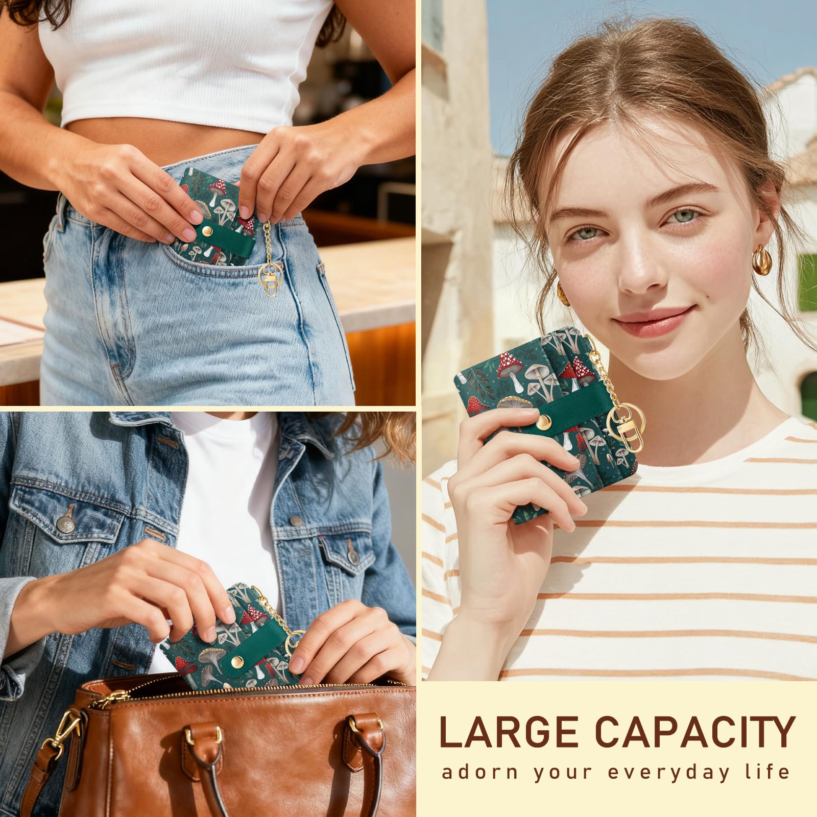 Jogjam Small Ladies Wallet, Rfid Slim Thin Compact Credit Card Women Wallet, PU Leather Bifold Cash Wallet, Zipper Coin Pocket & ID Window, Female Gifts Beige and Brown