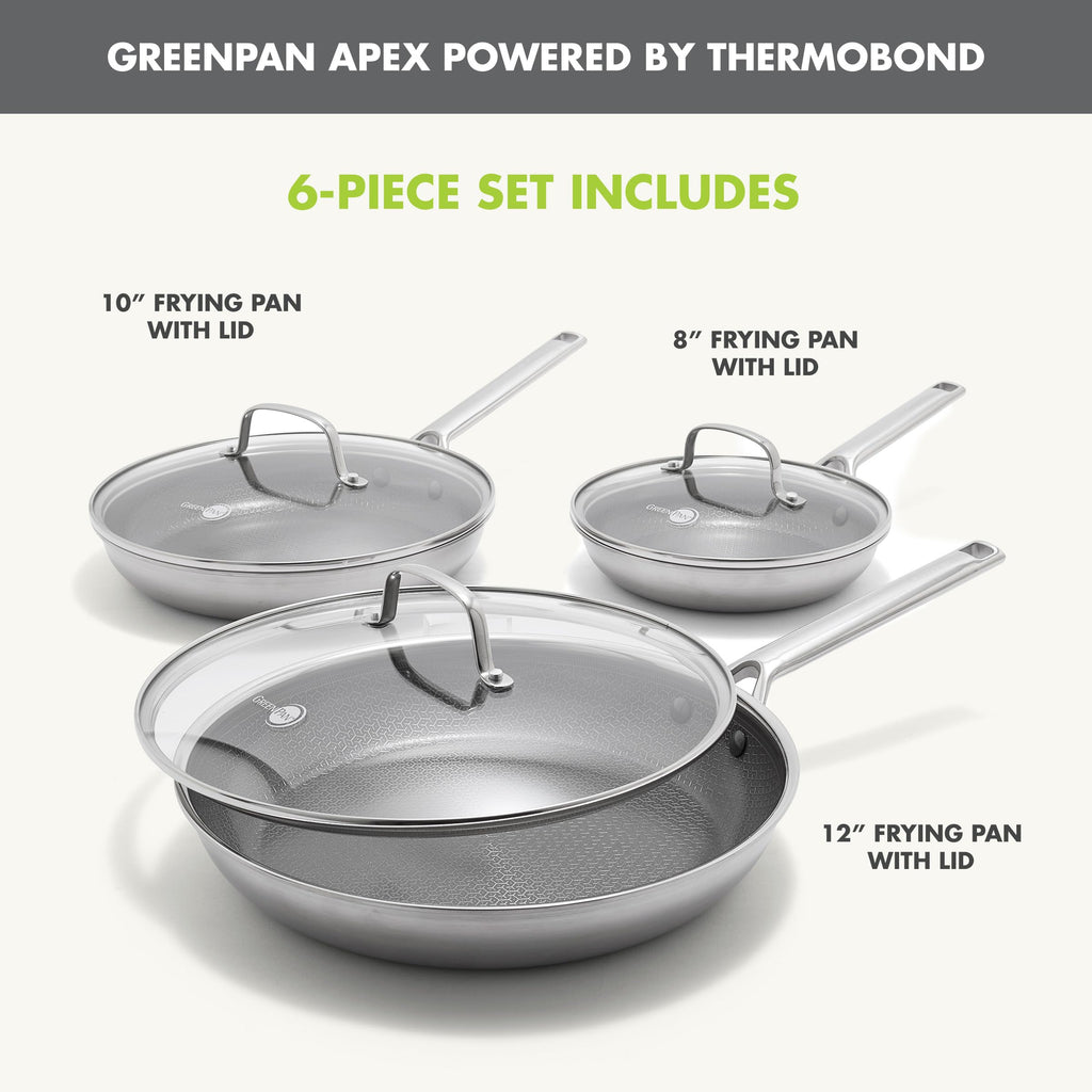 GreenPan Hybrid 9.5” & 11” Nonstick Stainless Steel Frying Pan Set, APEX Tri-Ply Thermobond PFAS-Free Ceramic Skillets, Induction & All Cooktop Compatible, Oven Temp to 850°F, Dishwasher Safe, Gold