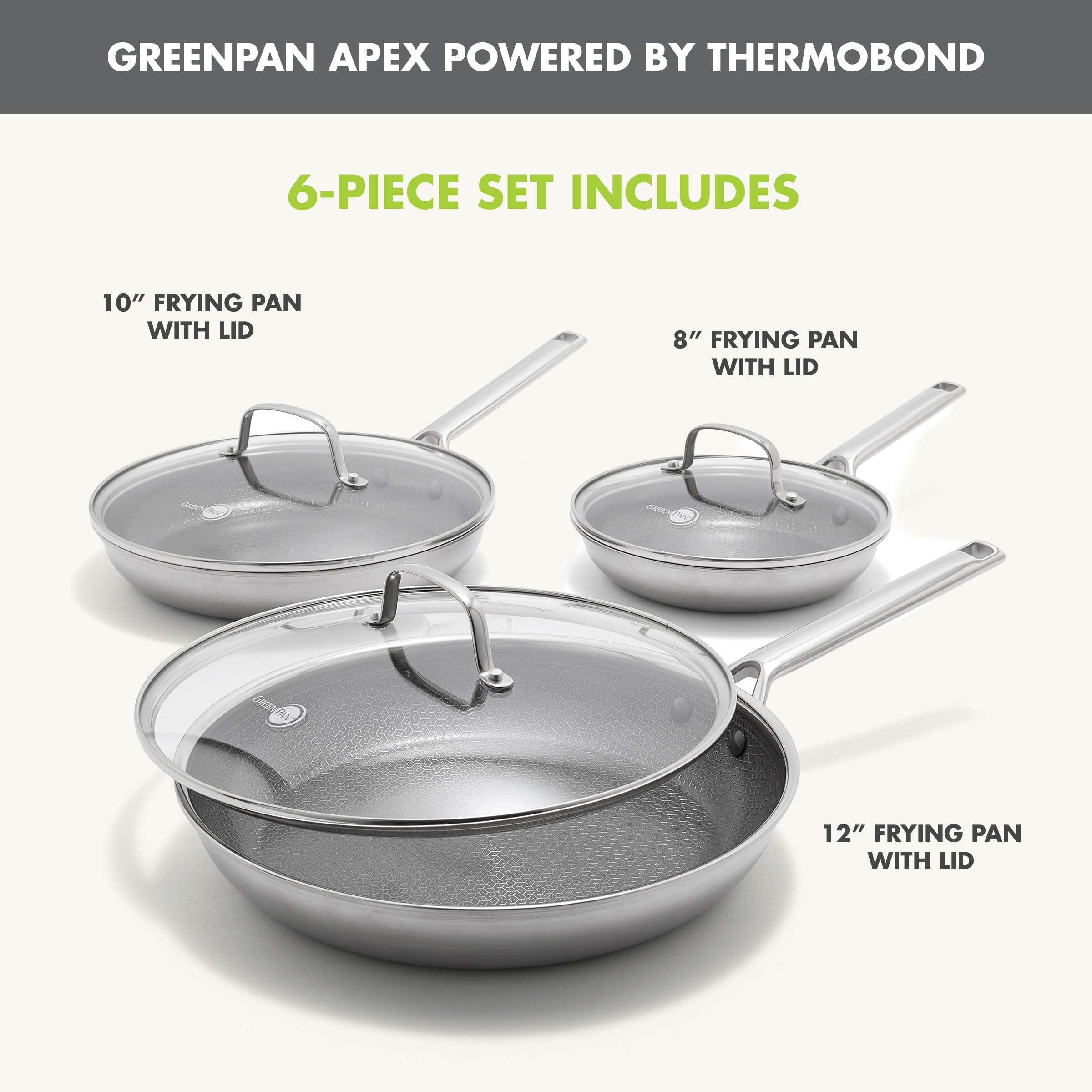 GreenPan Hybrid 9.5” & 11” Nonstick Stainless Steel Frying Pan Set, APEX Tri-Ply Thermobond PFAS-Free Ceramic Skillets, Induction & All Cooktop Compatible, Oven Temp to 850°F, Dishwasher Safe, Gold