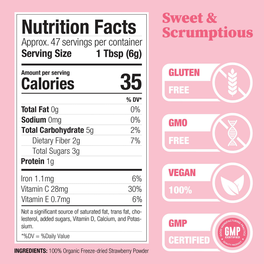 Nature Restore USDA Certified Organic Freeze Dried Strawberry Powder, 8 Ounces, Non GMO, Gluten Free, Vegan