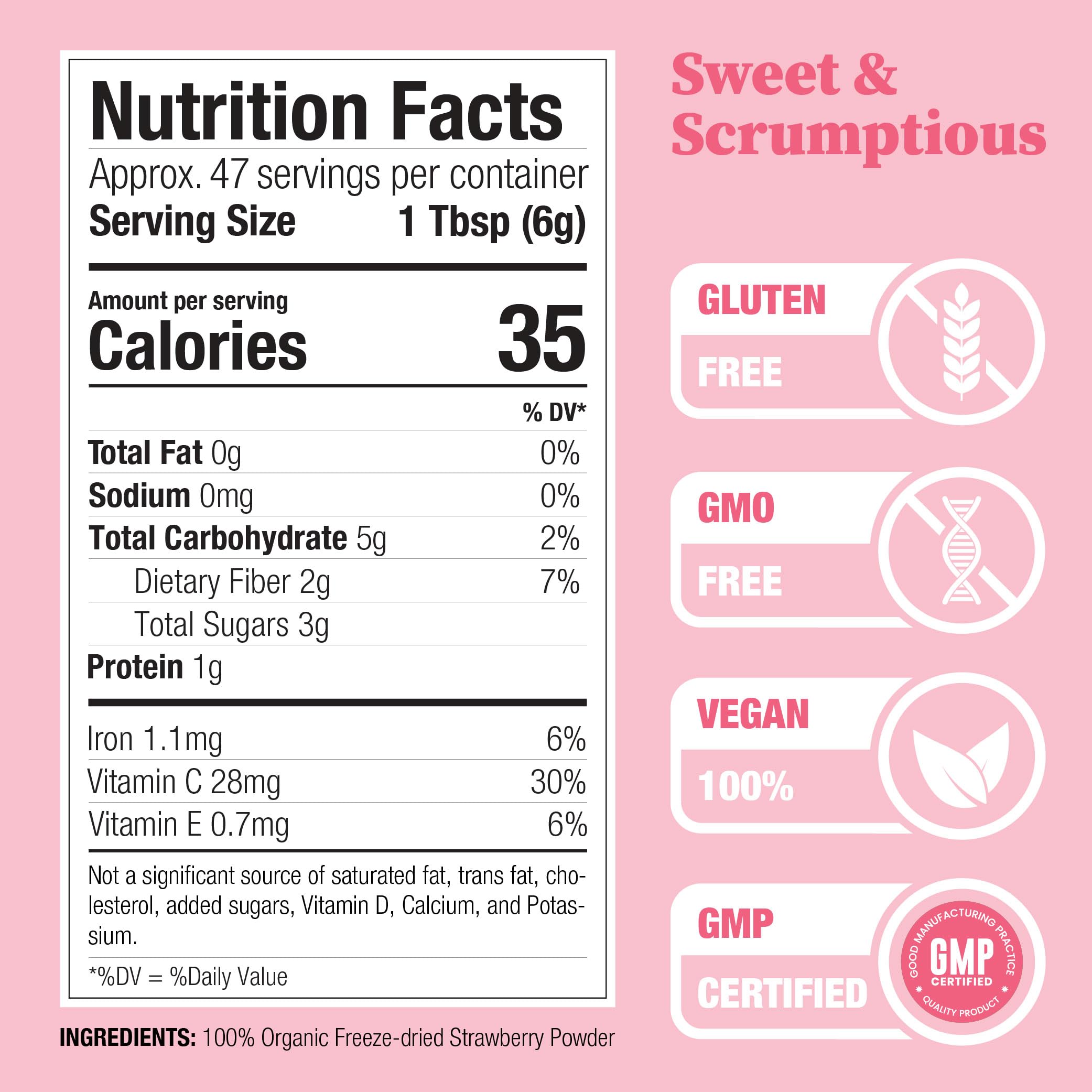 Nature Restore USDA Certified Organic Freeze Dried Strawberry Powder, 8 Ounces, Non GMO, Gluten Free, Vegan