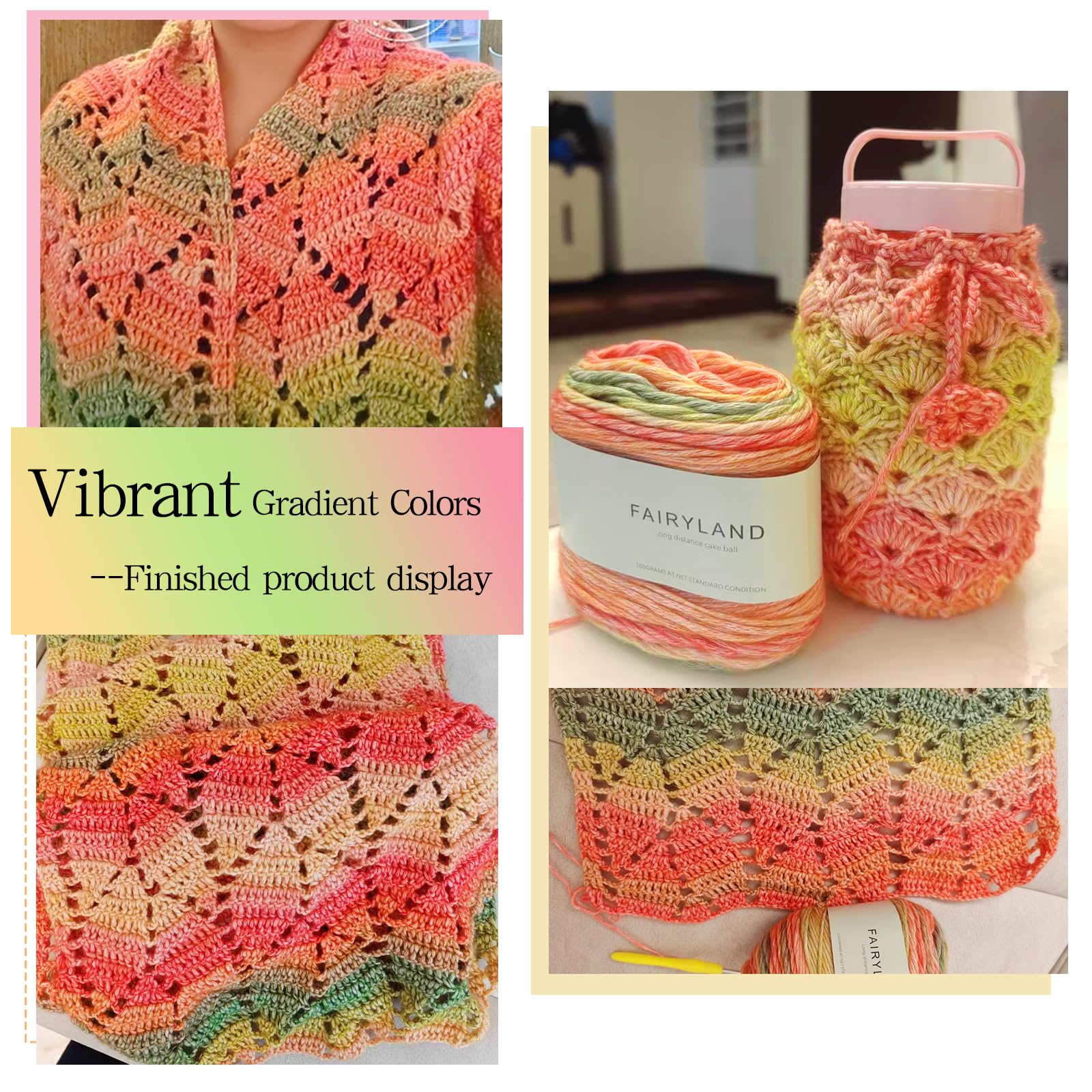 Katech Fairyland Yarn for Crocheting Knitting-Gradient Yarn Cake-4 Pack of 100g/3.52 oz-Soft DK Light Weight #3-60% Cotton 30% Acrylic 10% Wool-Perfect for Scarves, Shawls, Blankets and Garments(A)