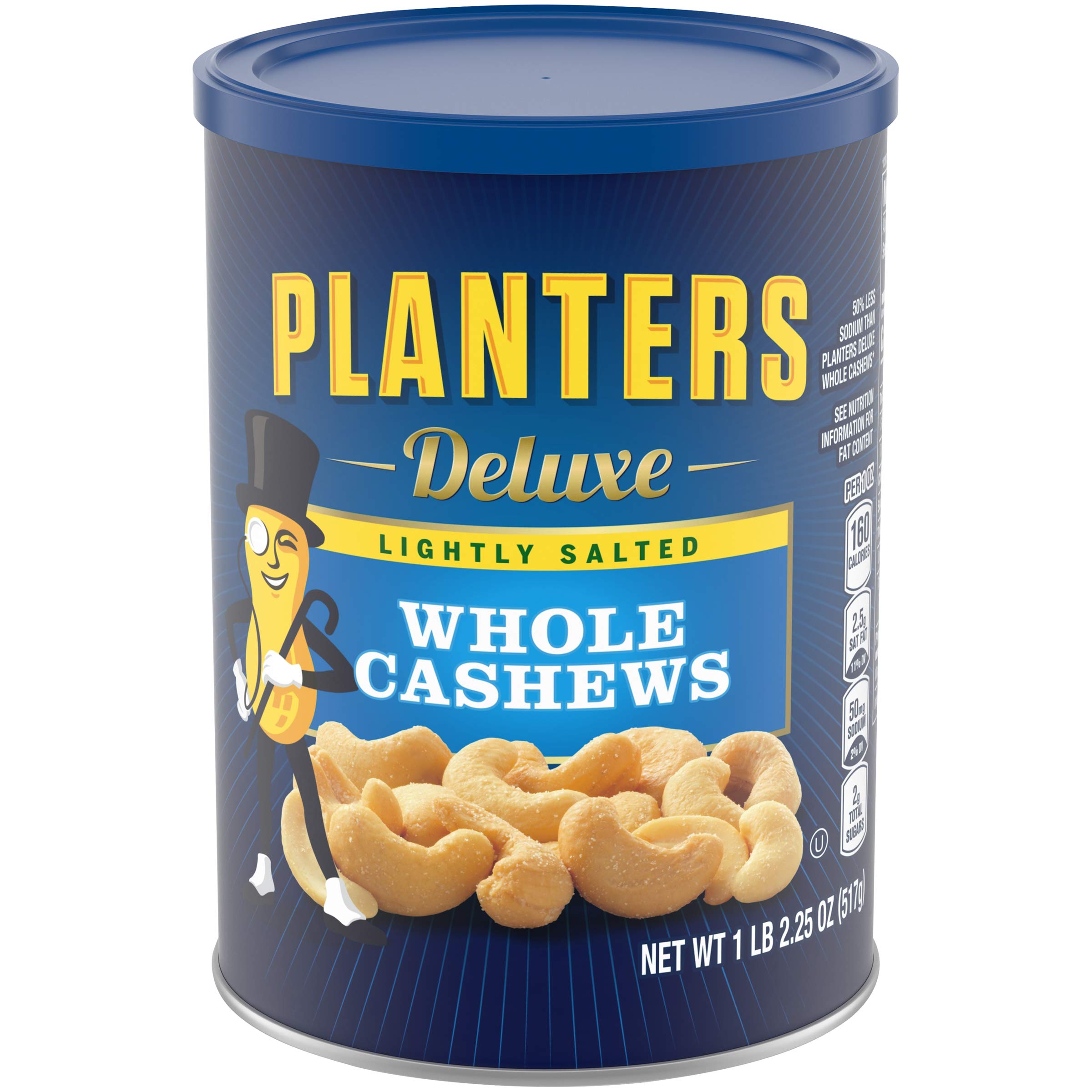 PLANTERS Deluxe Lightly Salted Whole Cashews, 18.25 oz. Resealable Container - Lightly Salted Cashews & Lightly Salted Nuts - Snacks for Adults & Kids - Vegan Snacks, Kosher