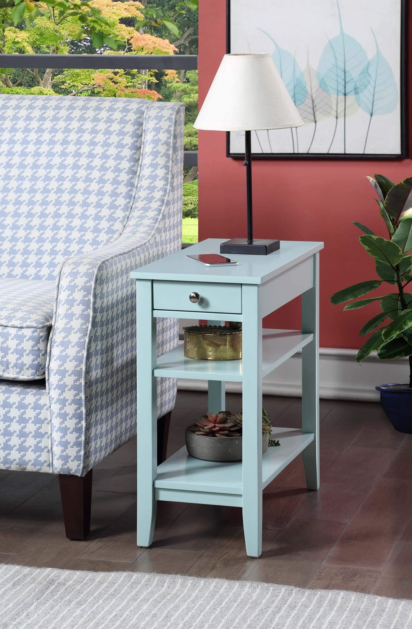 Convenience Concepts American Heritage Chairside End Table with Drawer 23.5" - Classic Living Room Table with Storage Shelf, Bedroom Nightstand, Black