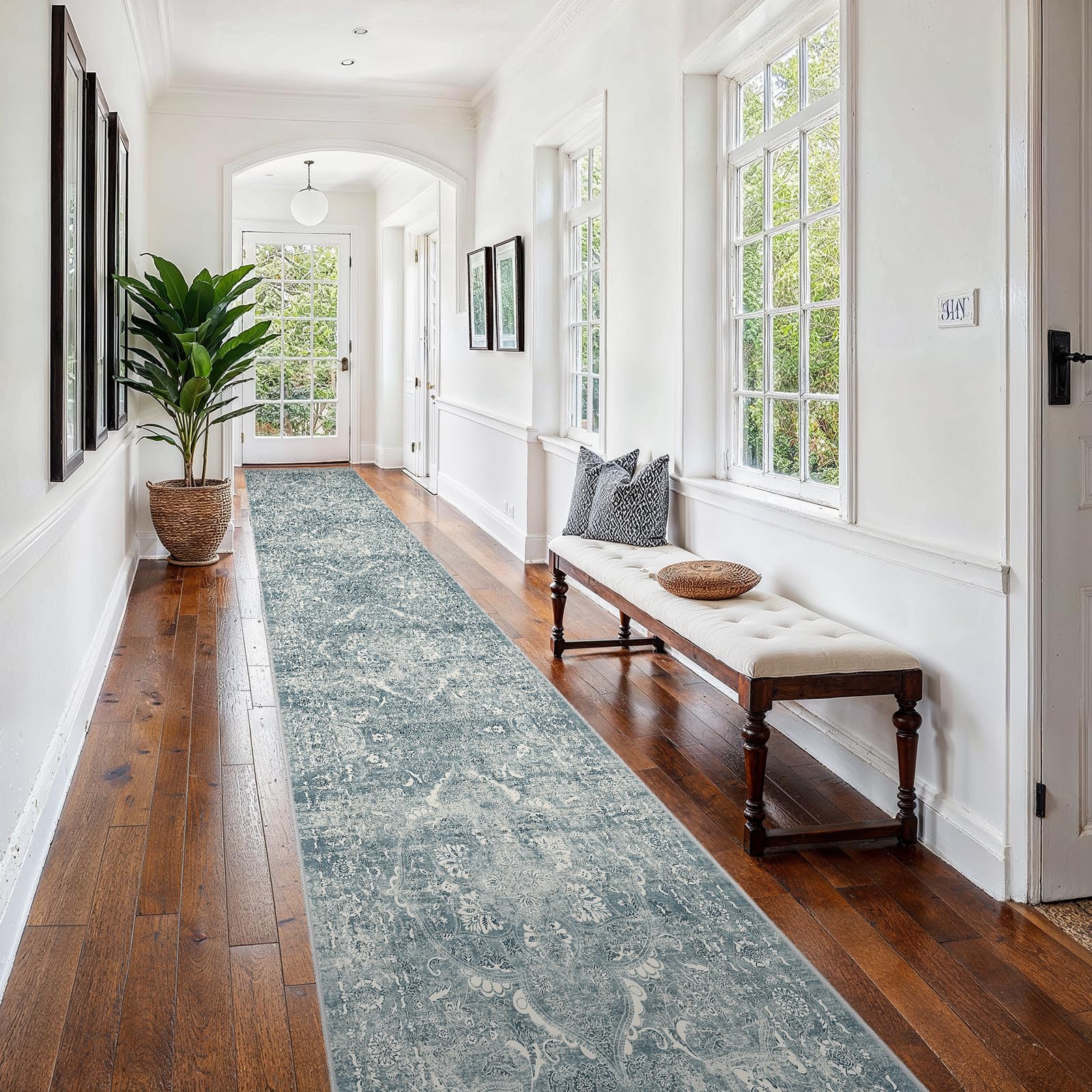 2x5 Washable Kitchen Runner Rug - Soft Low Pile Floral Animal Cat Print Rugs with Non-Slip Backing Waterproof Stain-Resistant Indoor Carpet for Hallway Entryway Bathroom Bedroom (Black)