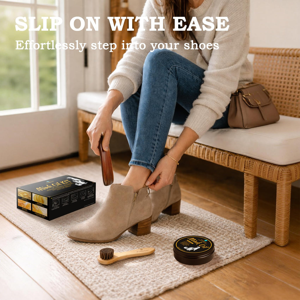 Feilove 4-in-1 Mink Oil Leather Conditioner and Cleaner 3.52 oz - Premium Waterproof Formula for Boots and Shoes