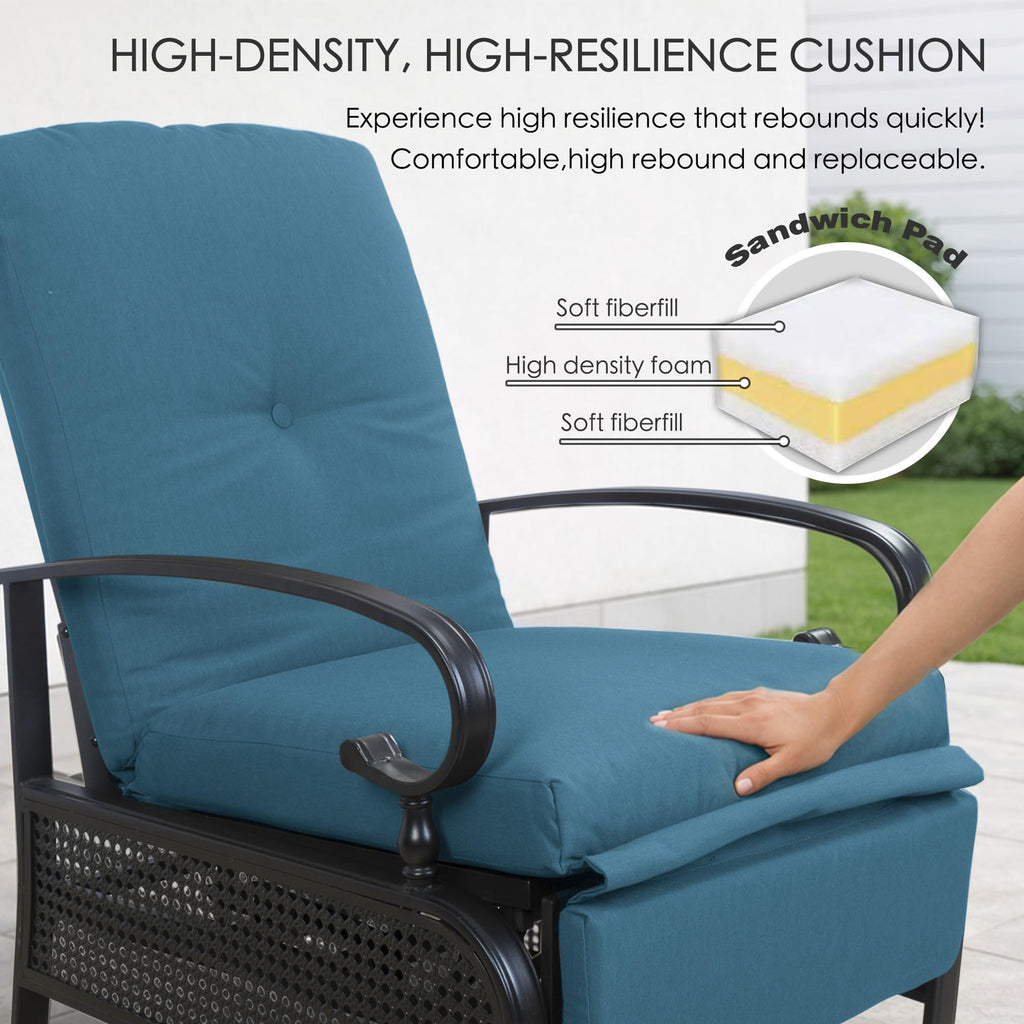 Kozyard Adjustable Outdoor Reclining Lounge Chair, Cushioned Patio Chaise Lounge with Extendable Metal Frame for Sunbathing, Reading & Relaxing – Comfortable Outdoor Recliner, Aqua