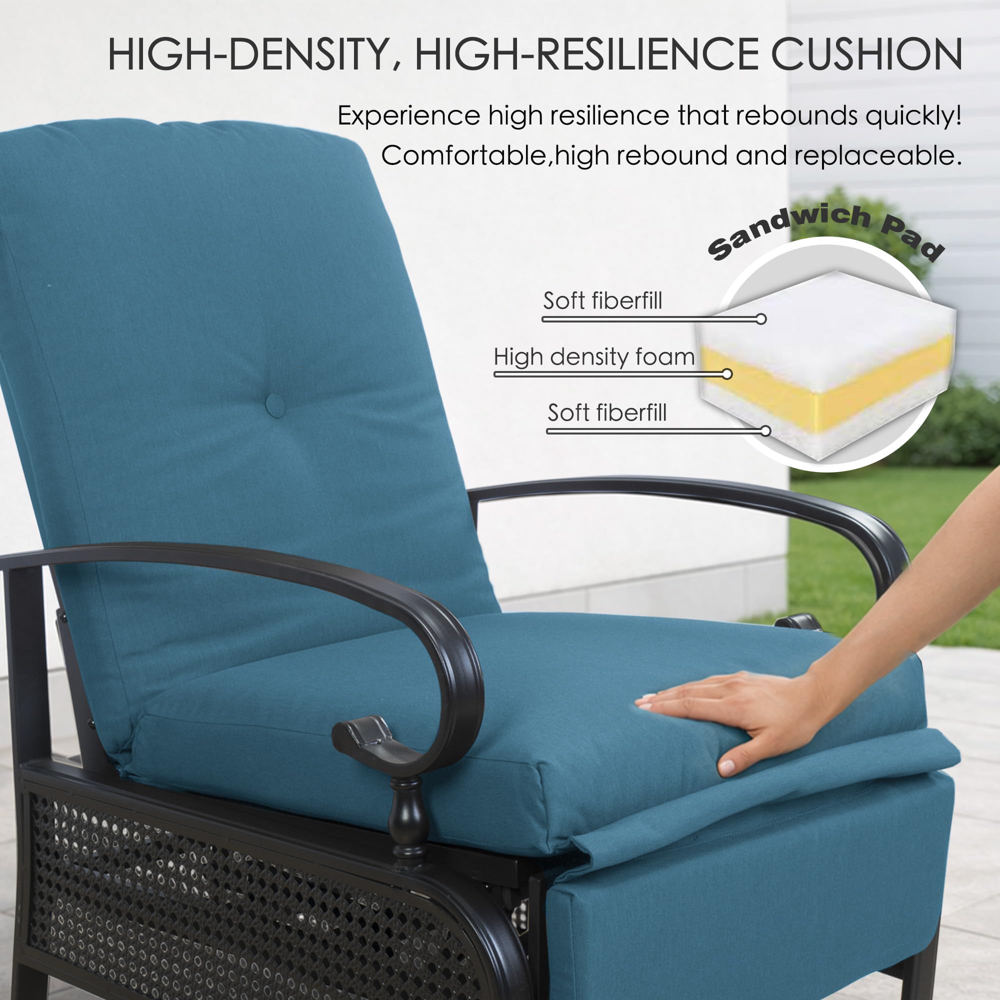 Kozyard Adjustable Outdoor Reclining Lounge Chair, Cushioned Patio Chaise Lounge with Extendable Metal Frame for Sunbathing, Reading & Relaxing – Comfortable Outdoor Recliner, Aqua
