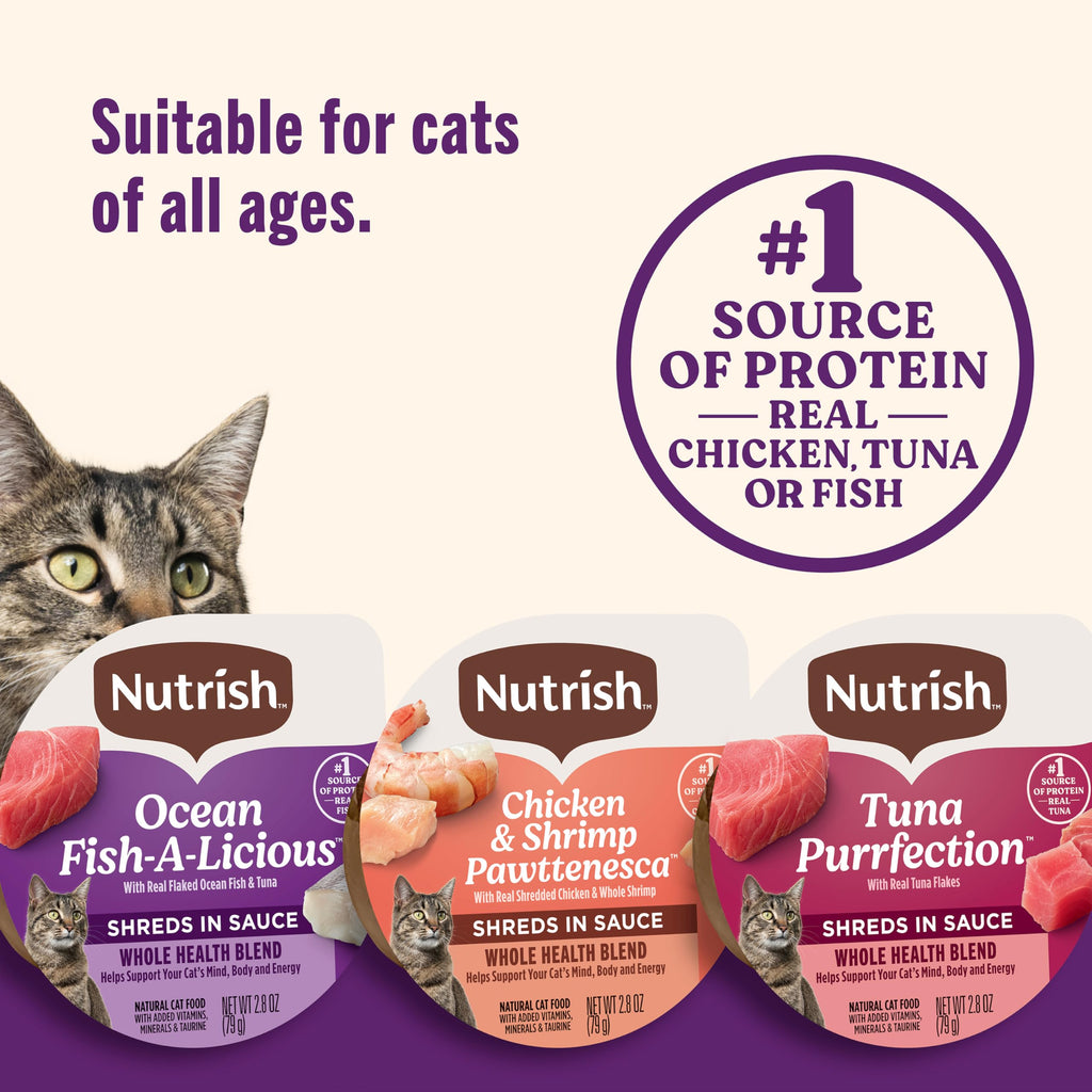 Nutrish Grain Free Wet Cat Food Ocean Fish-A-Licious Whole Health Blend with Real Flaked Ocean Fish & Tuna in Sauce, 2.8 oz. Cup (Rachael Ray) (Pack of 12)