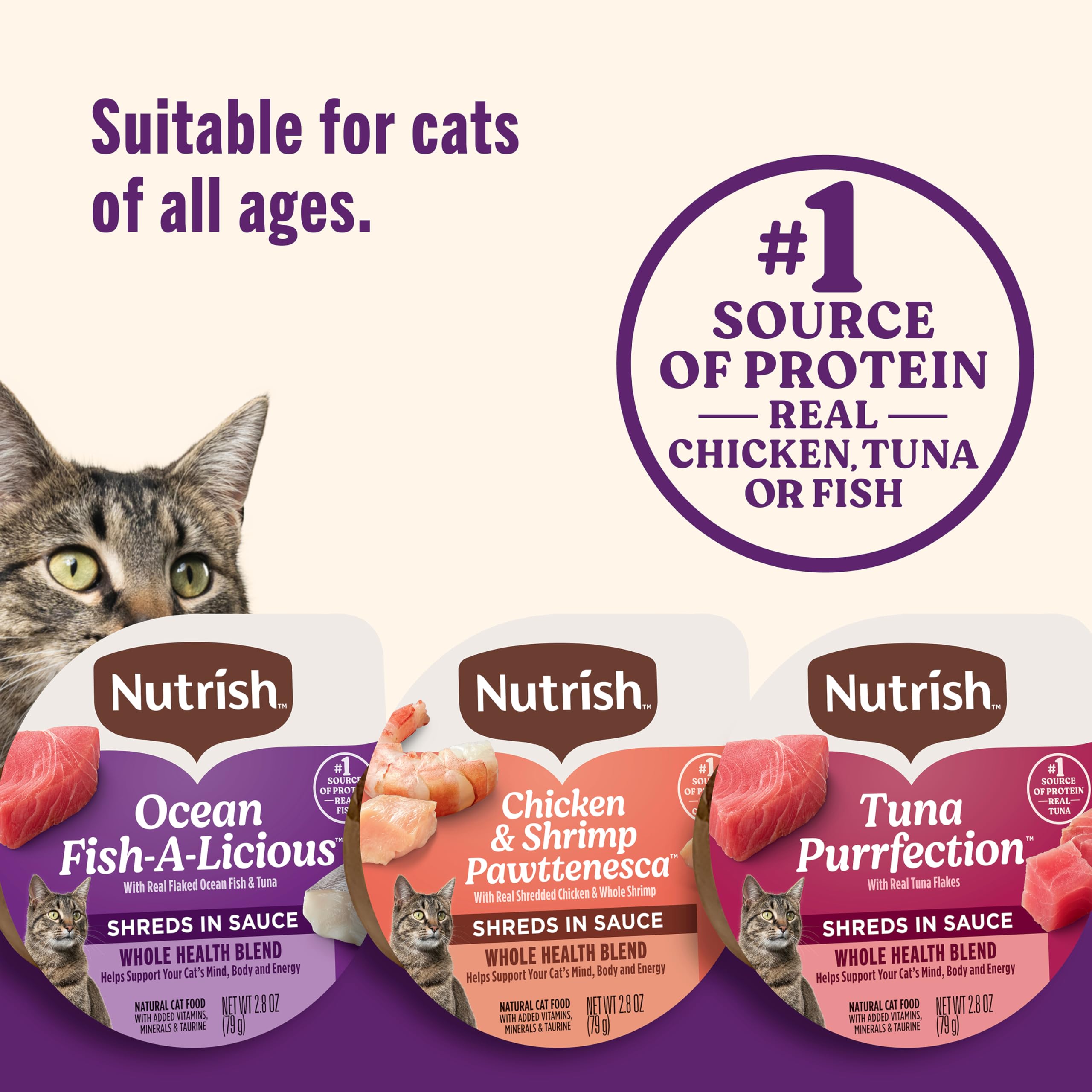 Nutrish Grain Free Wet Cat Food Ocean Fish-A-Licious Whole Health Blend with Real Flaked Ocean Fish & Tuna in Sauce, 2.8 oz. Cup (Rachael Ray) (Pack of 12)