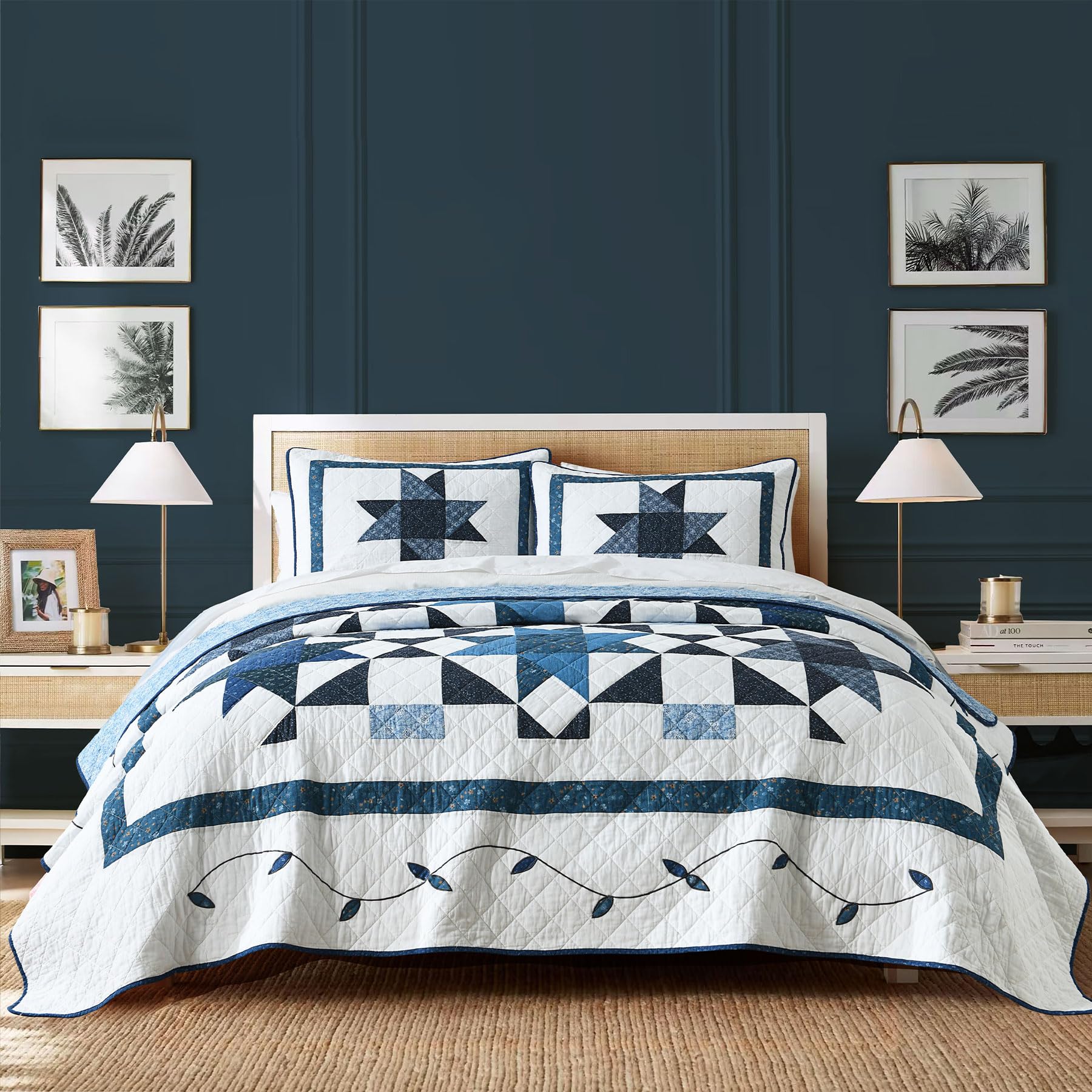Secgo Twin Comforter Set for Bed - 100% Cotton Quilts Twin Size, Black Bedspreads with 2 Pillow Shams, Patchwork Reversible Lightweight Bedding