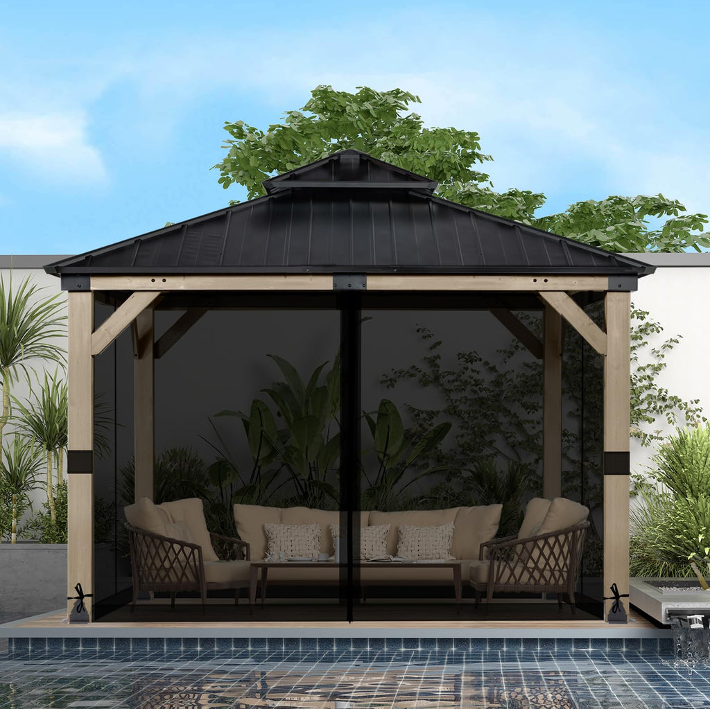 BPS 10' x 10' Gazebo Universal Mosquito Netting Screen Replacement, 4-Panel Mesh Screen Walls with Double Zippers for Outdoor Patio, Khaki (Mosquito Net Only)