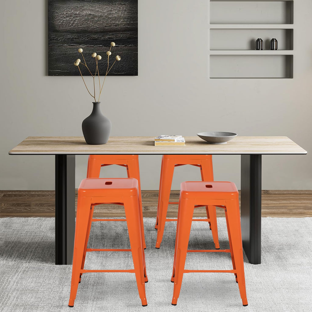 FDW Metal Bar Stools Set of 4 Counter Height Bar Stools 24 Inches Industrial Bar Chairs Patio Stool Stackable Backless Stool Indoor Outdoor Metal Kitchen Stools Bar Chairs (Black, 24")