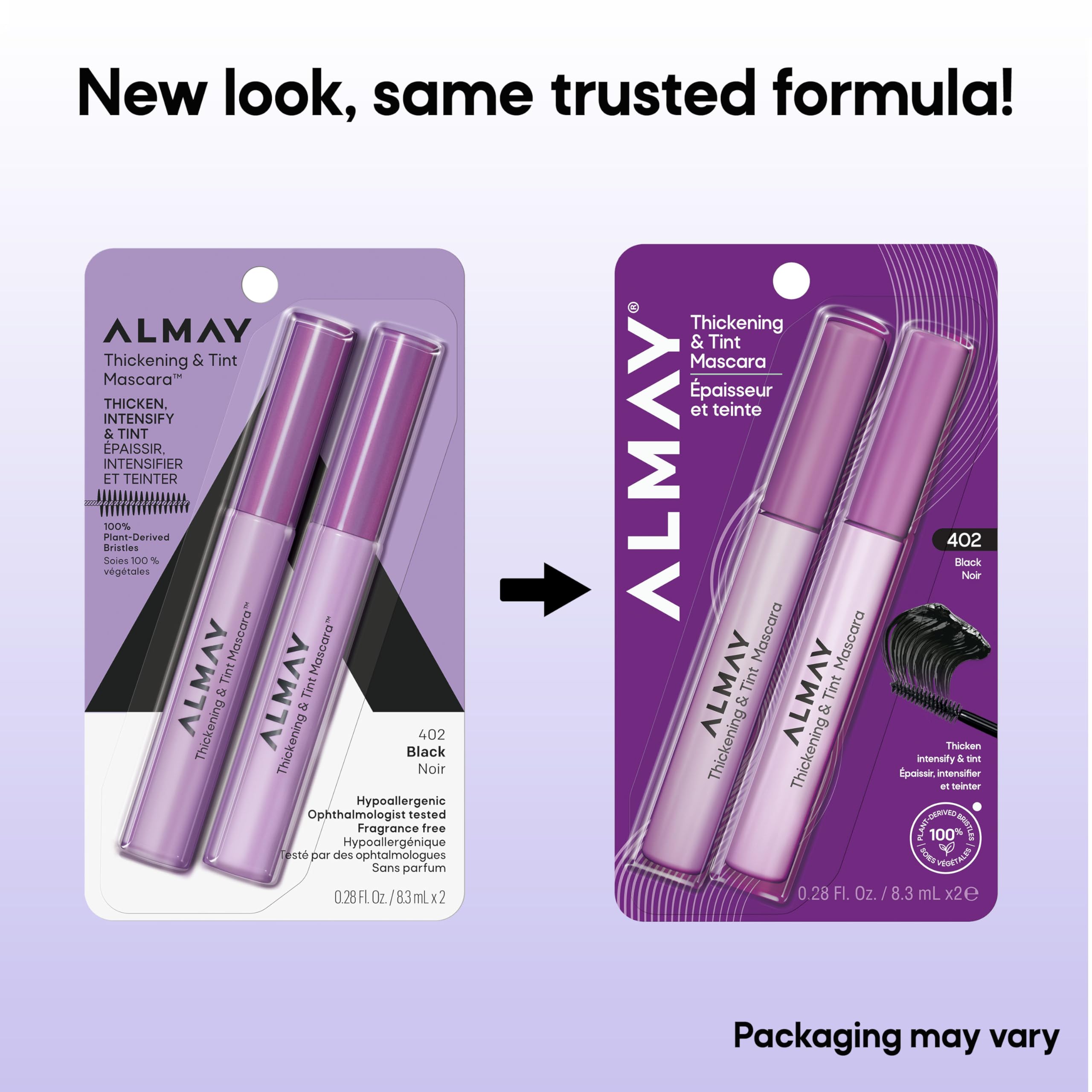 Almay Thickening & Tint Mascara, Nourishing Mascara, Hypoallergenic, 401 Blackest Black