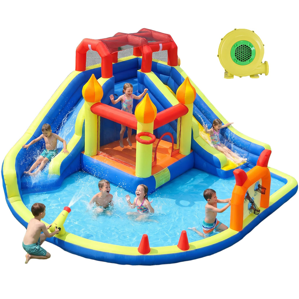 Blow Up Water Slides Two Long Slides Jumping Bouncy Castle for Kids Outdoor Inflatable Bounce House with 680W Blower for Kids Backyard