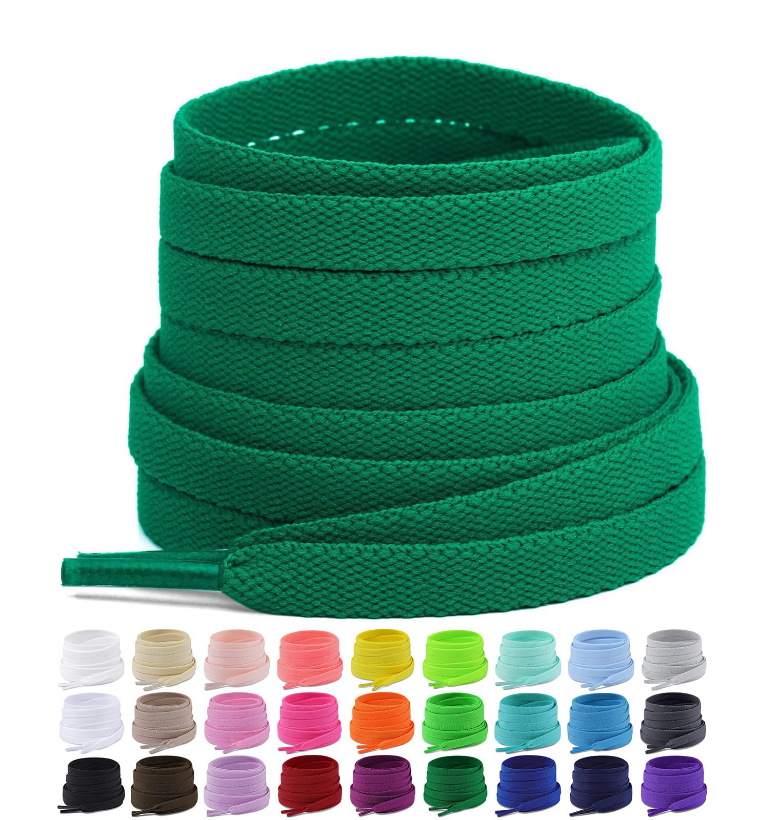 Upgrade Tight Weave Flat Shoelaces 28 Colors 5/16" Wide Shoe Laces for Sneakers - 2Pairs
