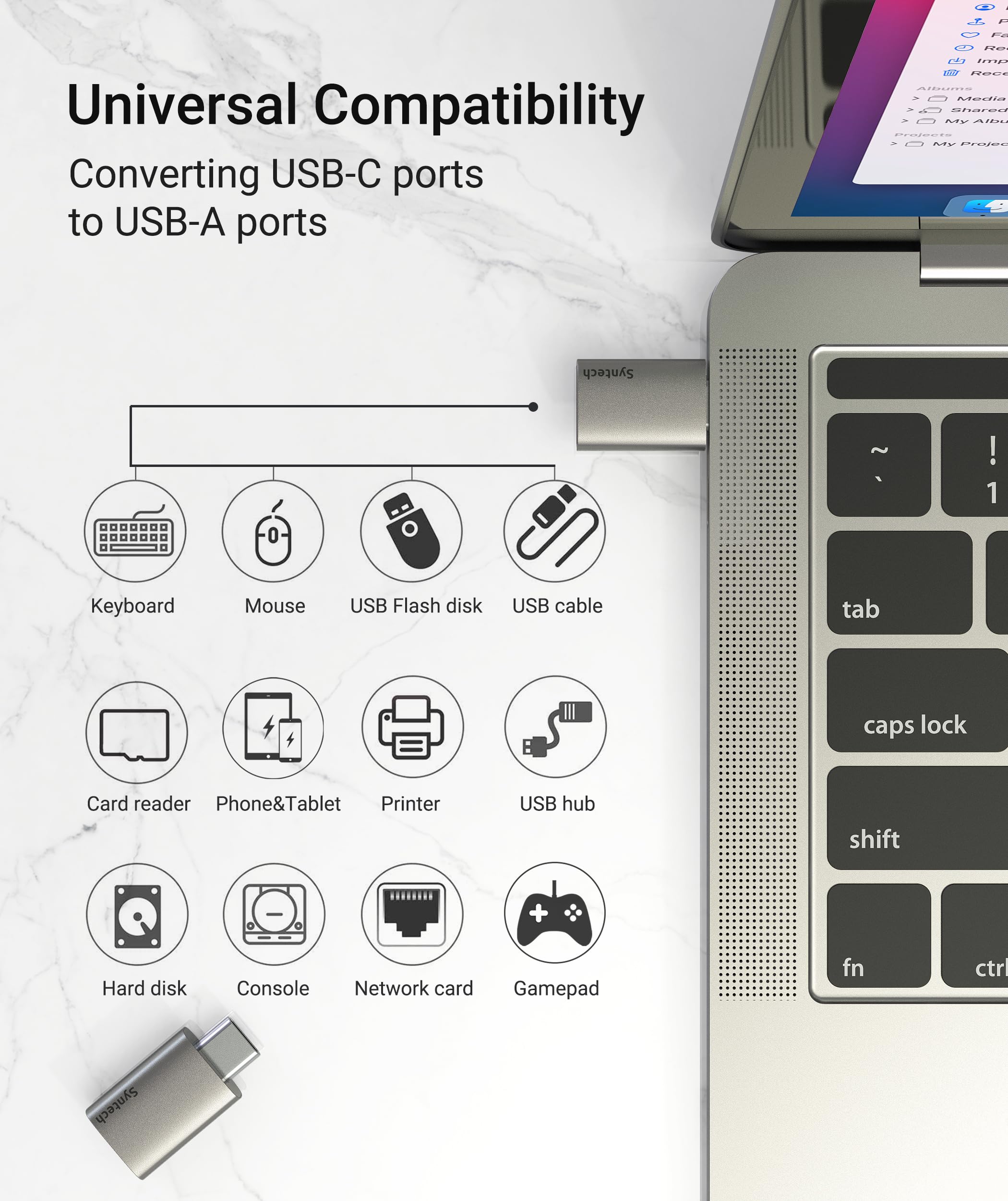 Syntech USB C to USB Adapter (2 Pack), 10Gbps USB3.2 Gen 2 Fit Side by Side, Type C Male to A 3.2 Female Adapter Compatible with iPhone 17e 17 Pro Max/iPad/iMac/MacBook Pro & Thunderbolt 5/4 Devices