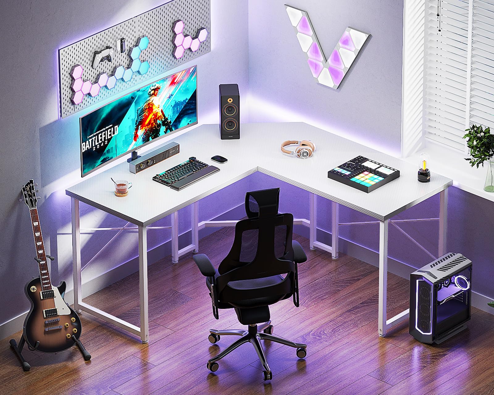 Casaottima 47 inch L Shaped Gaming Desk, Corner Desk Gaming Table for Home Office, Computer Desk Sturdy Writing Workstation for Small Space, Easy to Assemble, Black