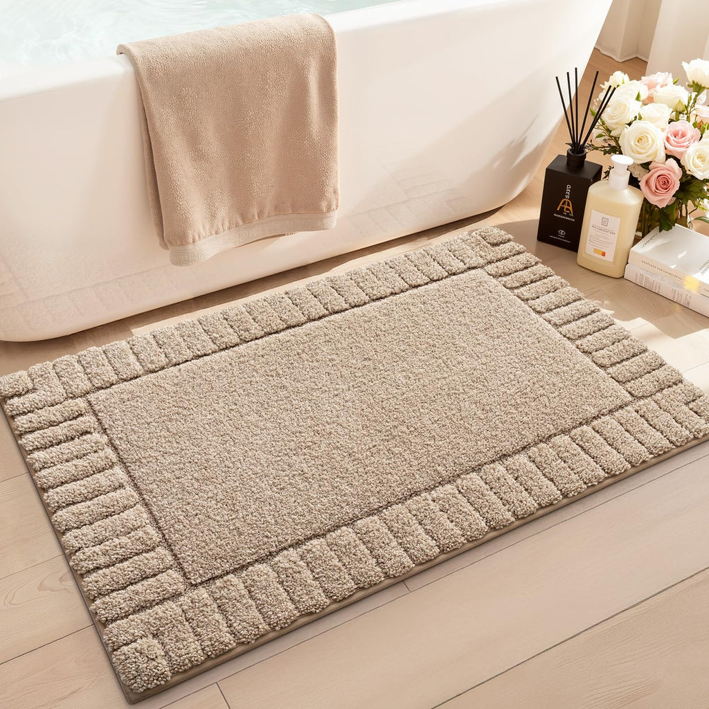 LUMI Bathroom Rugs Non Slip with Rubber Backing, Extra Soft Plush Microfiber Bath Rug Absorbent, Machine Washable Bath Mat Quick Dry for Tub, Shower, Hotel, Beige, 16"x24"