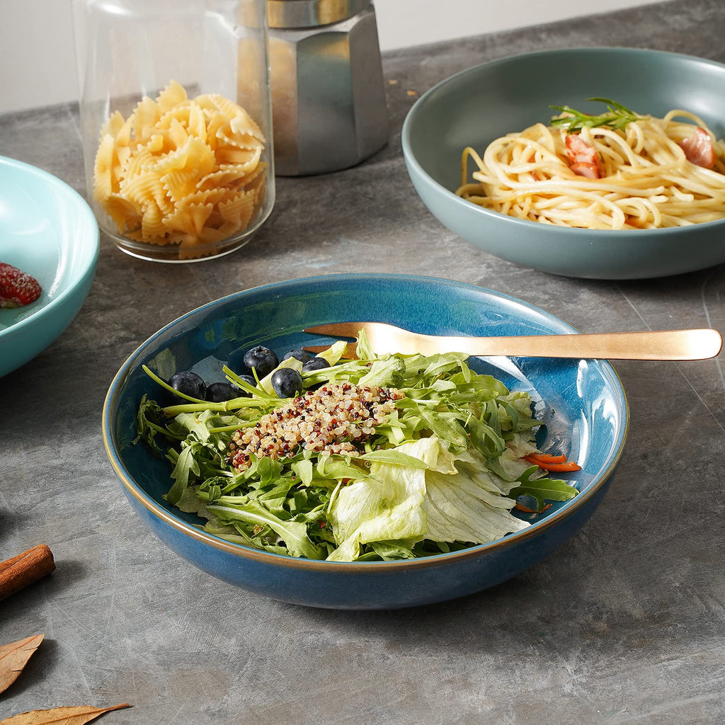Selamica Ceramic 7.8 inch pasta bowls, 26 Ounce large serving porcelain salad soup bowls, dishwasher microwave safe, set of 6 (Black)