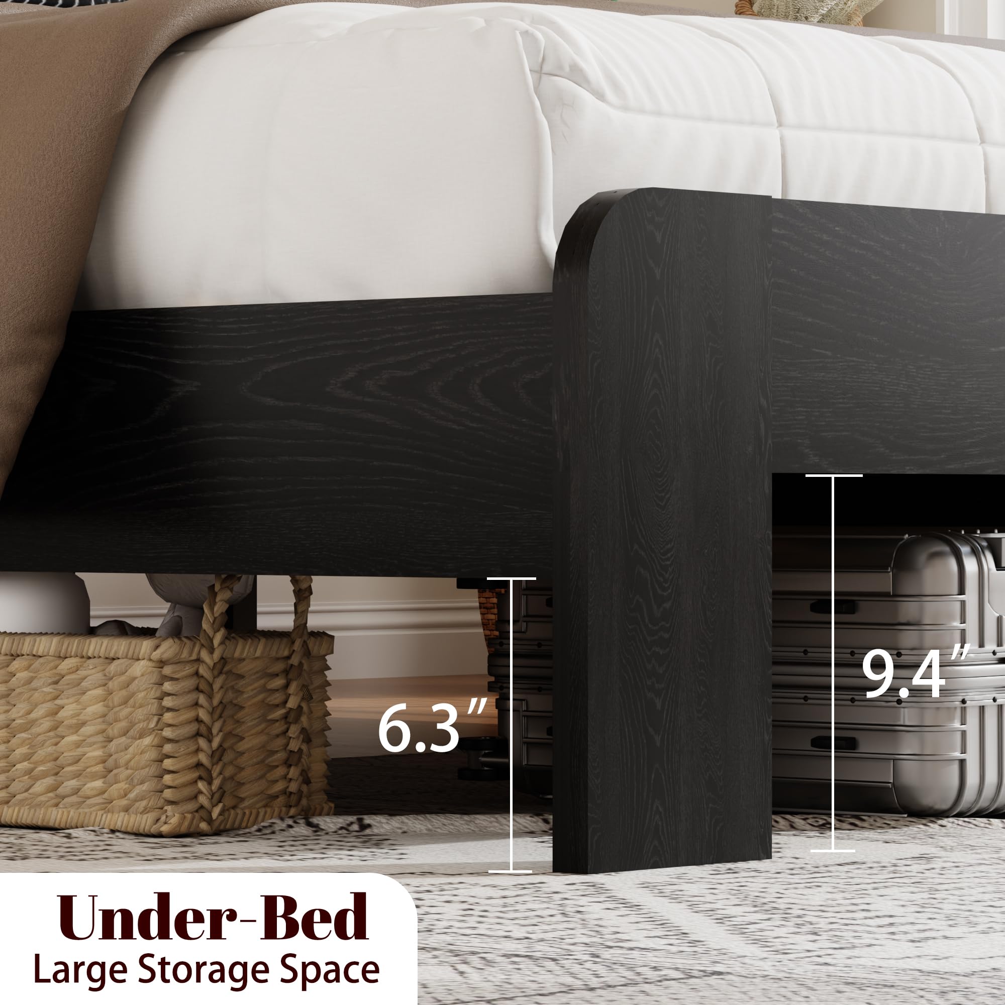 Wooden Bed Frame Full Size with Headboard, Farmhouse Platform Bedframe with Wood Slat Support, Sturdy Framework Bed Frame, Easy Assembly (Rustic Black)