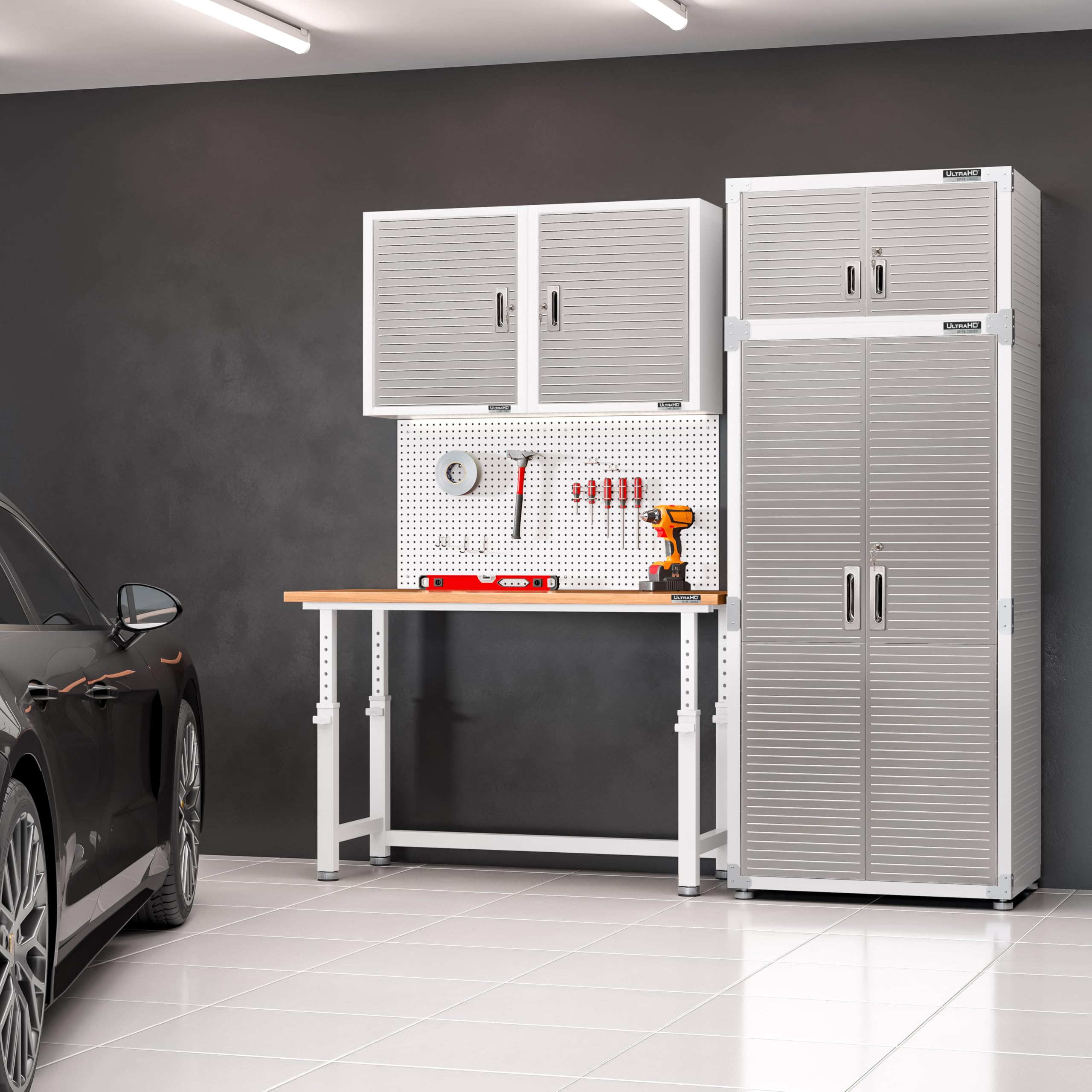 Seville Classics UltraHD Solid Steel Lockable Metal Storage Cabinet Locker Organizer, w/Adjustable Shelves for Garage, Warehouse, Office, Classroom, Granite, 30" W x 18" D x 72" H