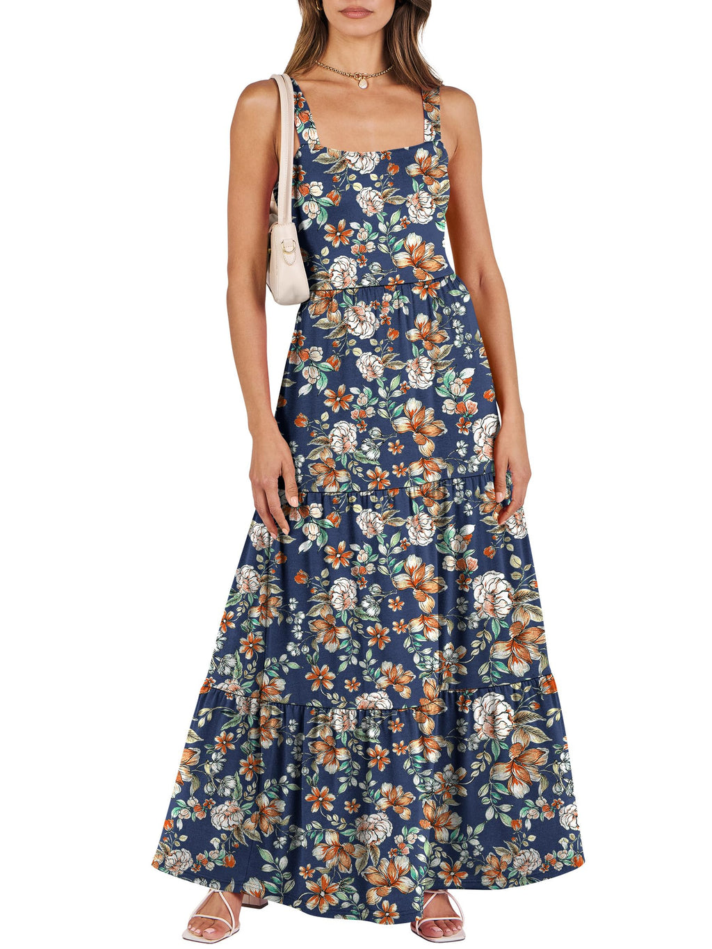 ANRABESS Women's Summer Casual Long Maxi Beach Vacation Dresses Sleeveless Square Neck Flowy Tiered Sun Dress with Pockets
